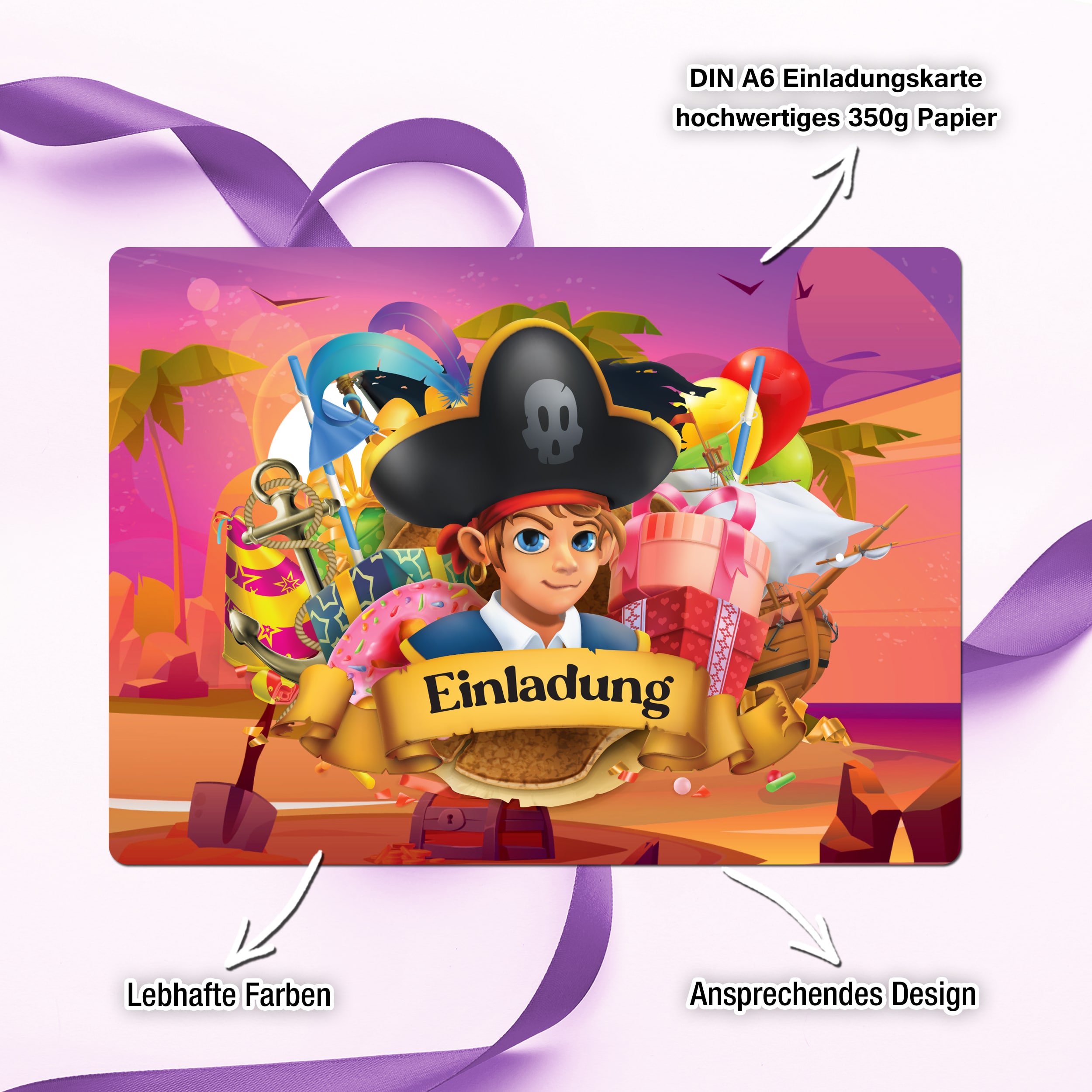 12 Einladungskarten inkl. Umschläge "Piraten Party"