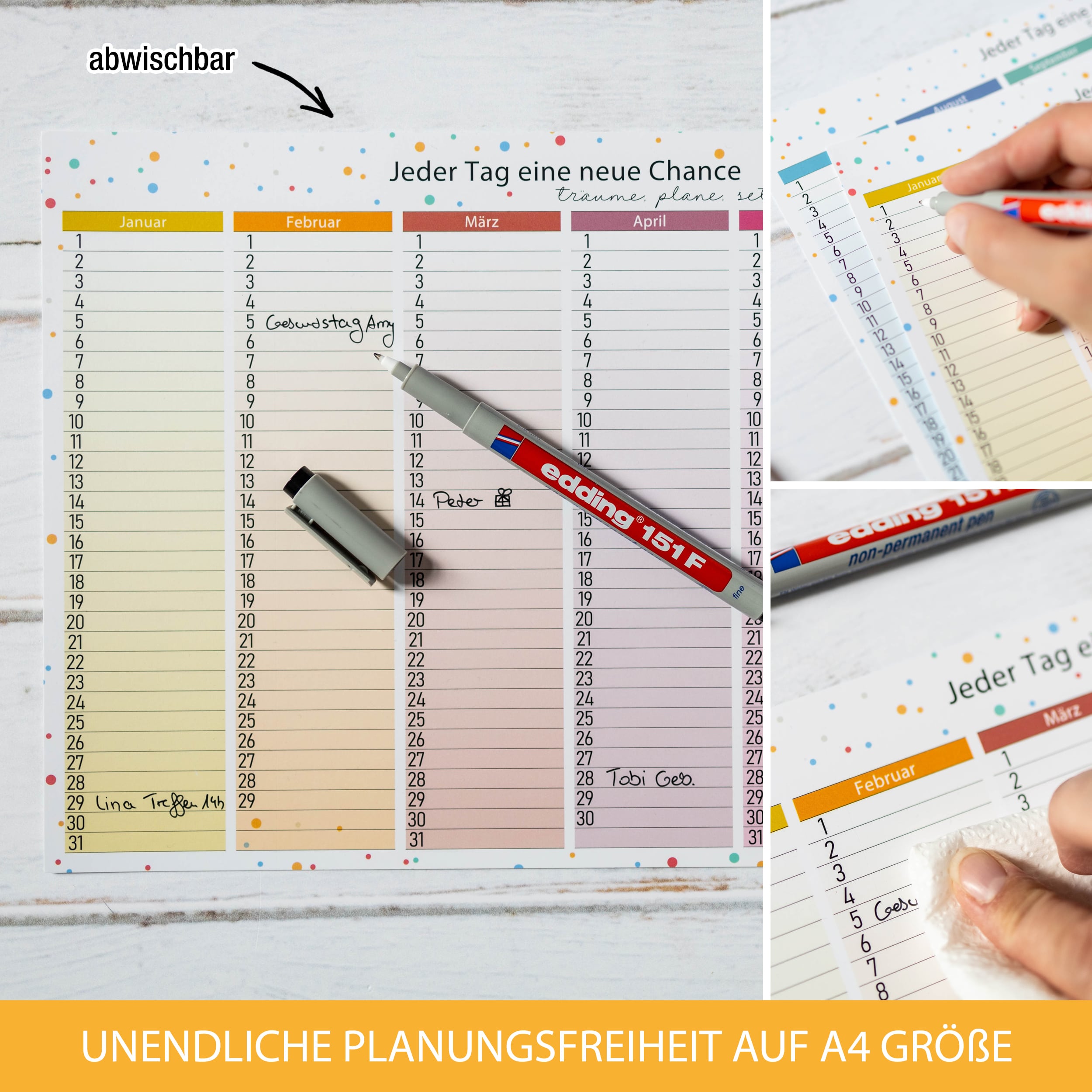 Immerwährend Kalender A4 "bunt" abwischbar Immerwährend Kalender A4 "bunt" abwischbar