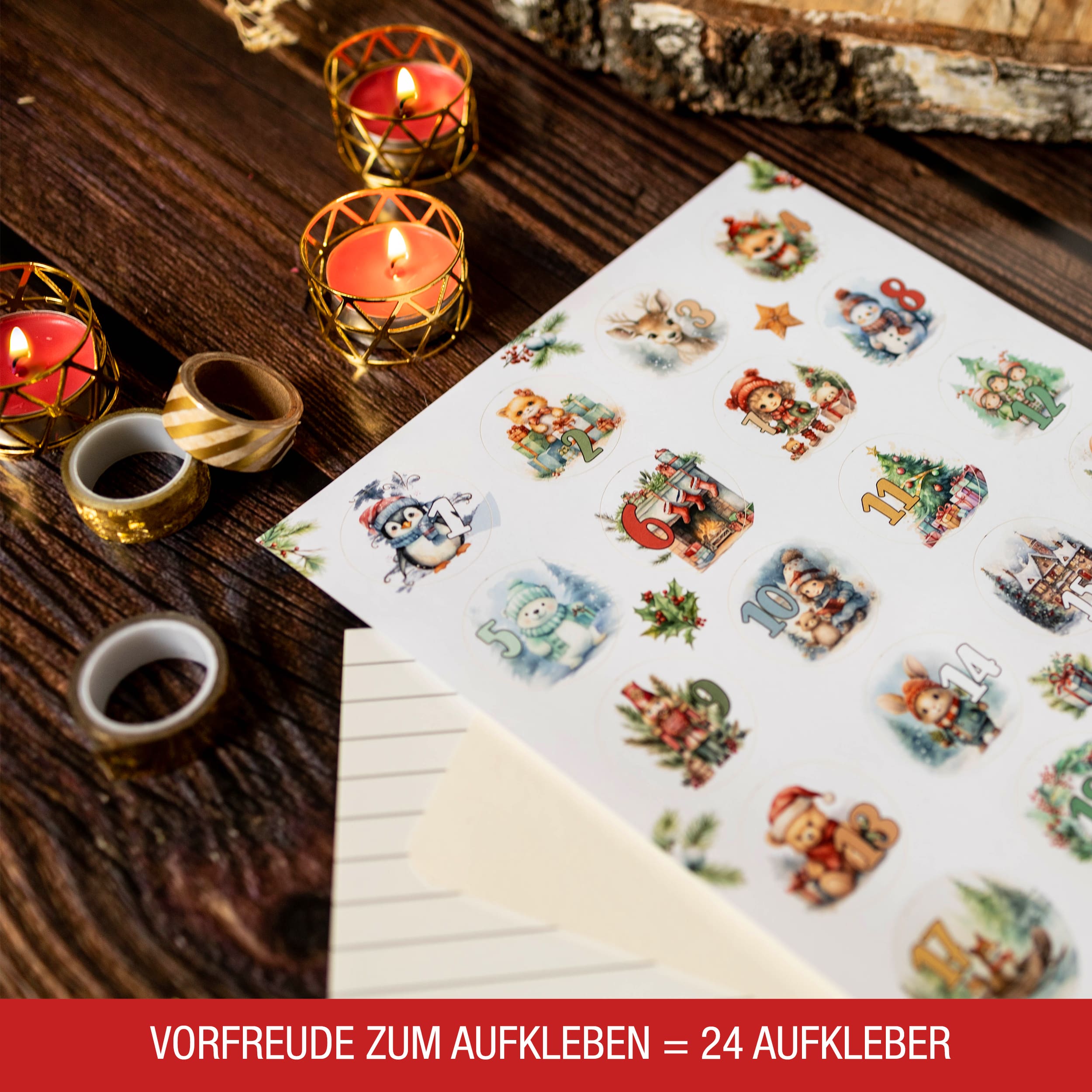 Adventsaufkleber Zahlen 1-24 "bunt"