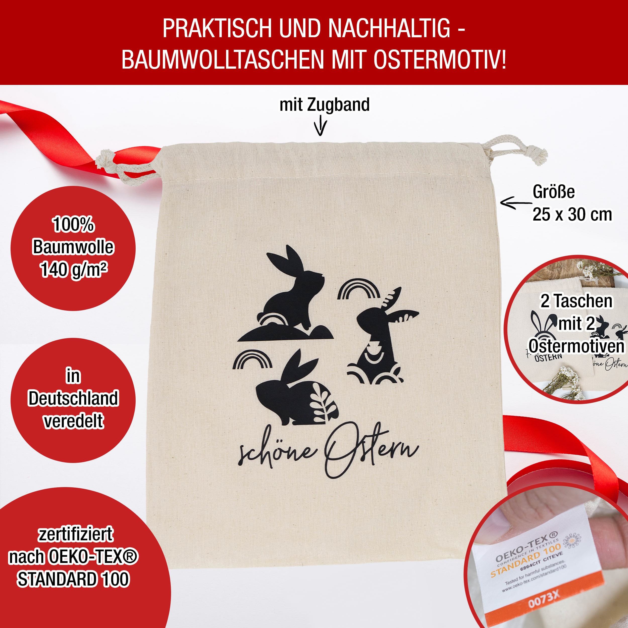 Ostern 2 Zuzieh Baumwollbeutel Set01 Ostern 2 Zuzieh Baumwollbeutel Set01