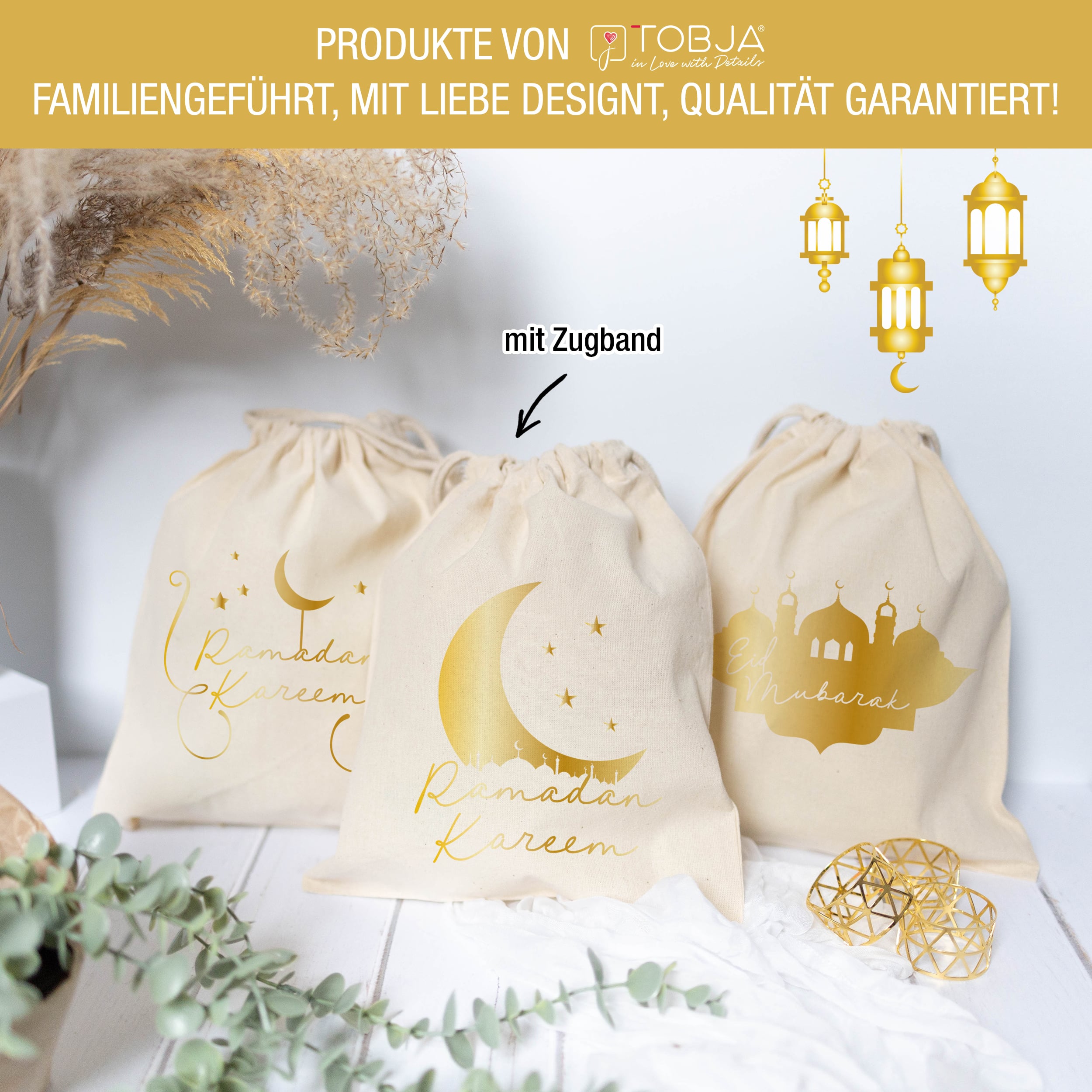 Ramadan Gold Zuziehbeutel 3x Ramadan Gold Zuziehbeutel 3x