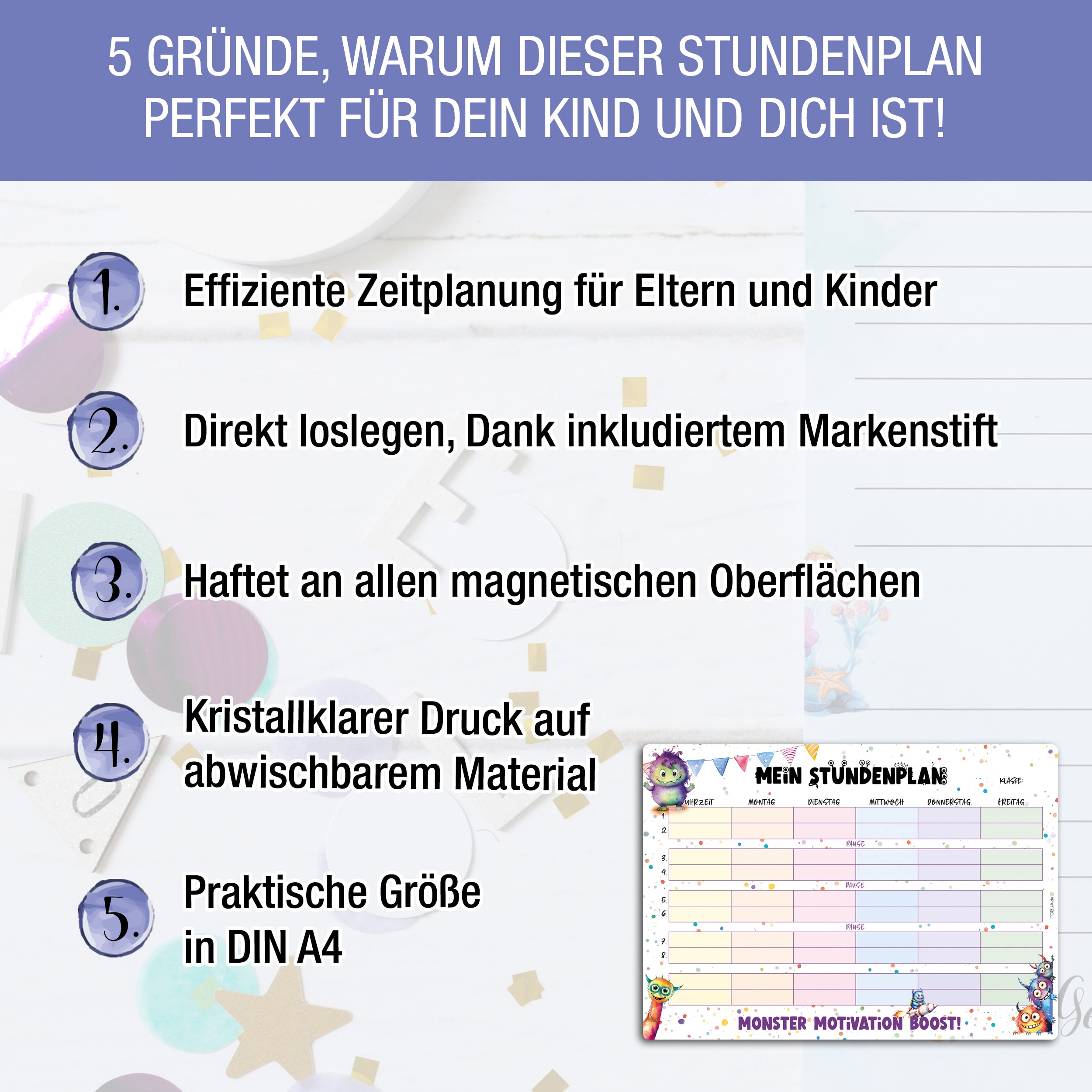Magnetischer Stundenplan "Monster" inkl. Stift Magnetischer Stundenplan "Monster" inkl. Stift