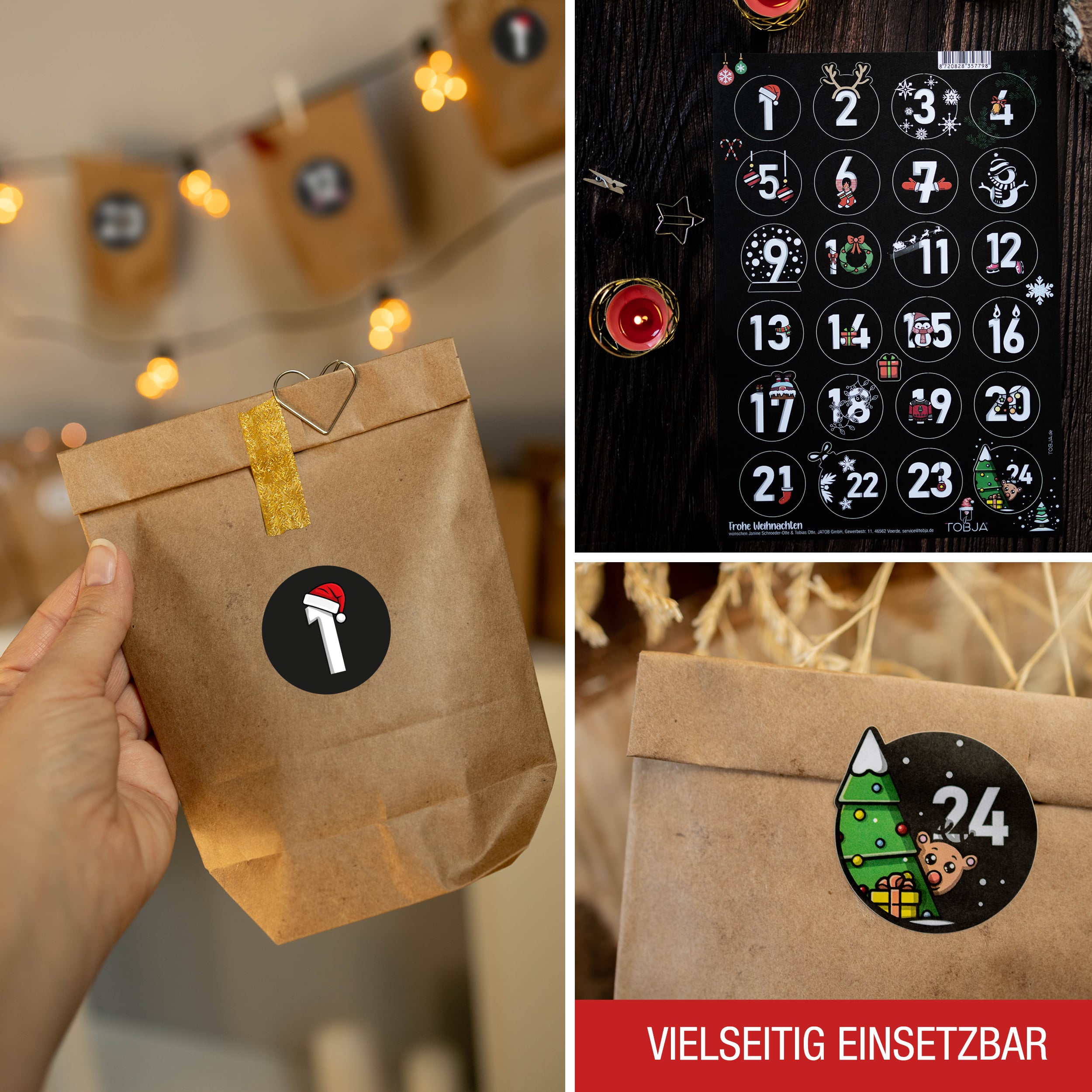 Adventskalender mit 24 Aufkleber schwarz-bunt