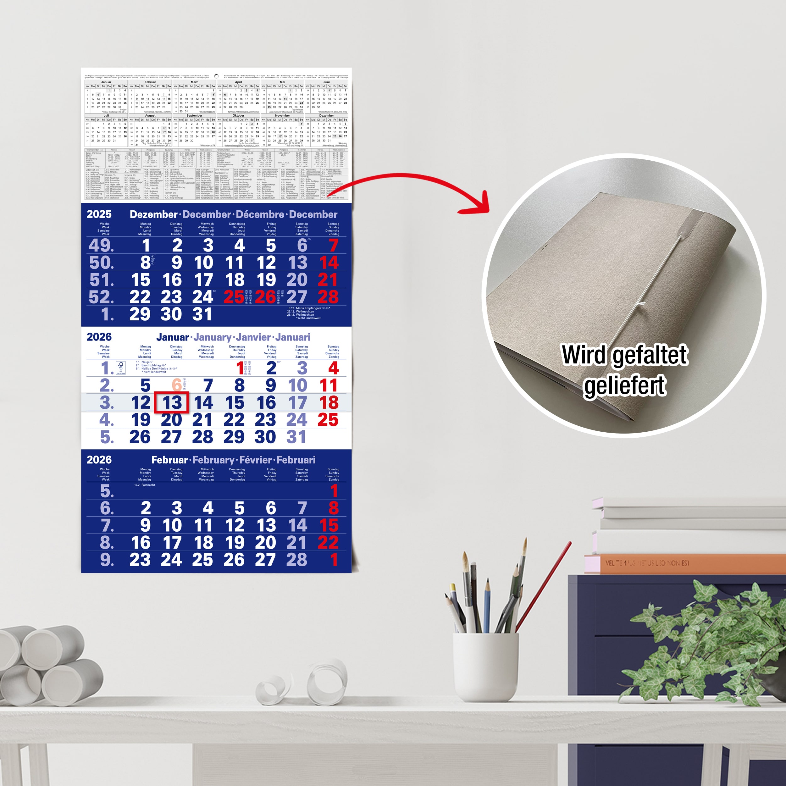 3-Monatskalender 2026 Blau