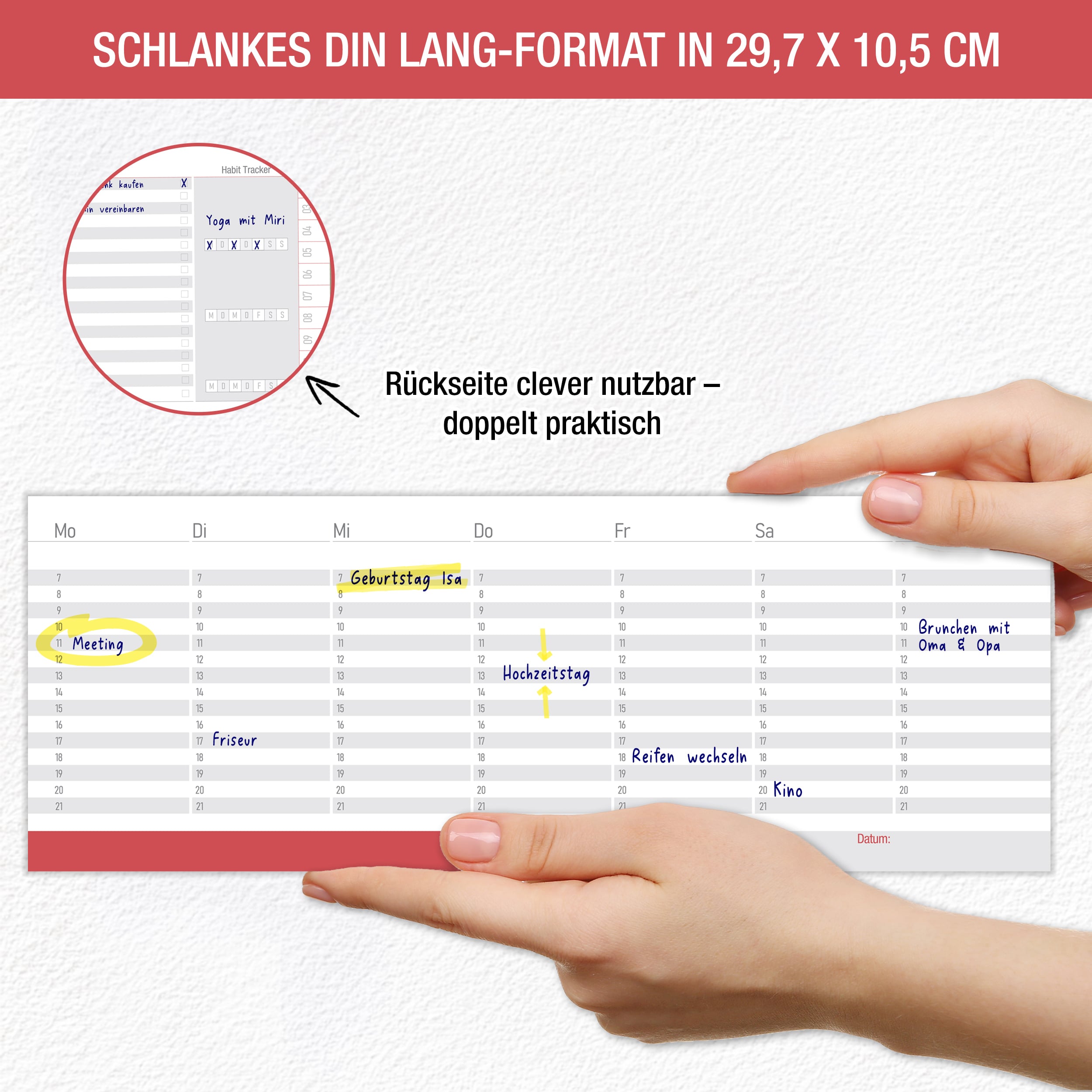 Roter Wochen-Tischkalender Block – 53 Seiten