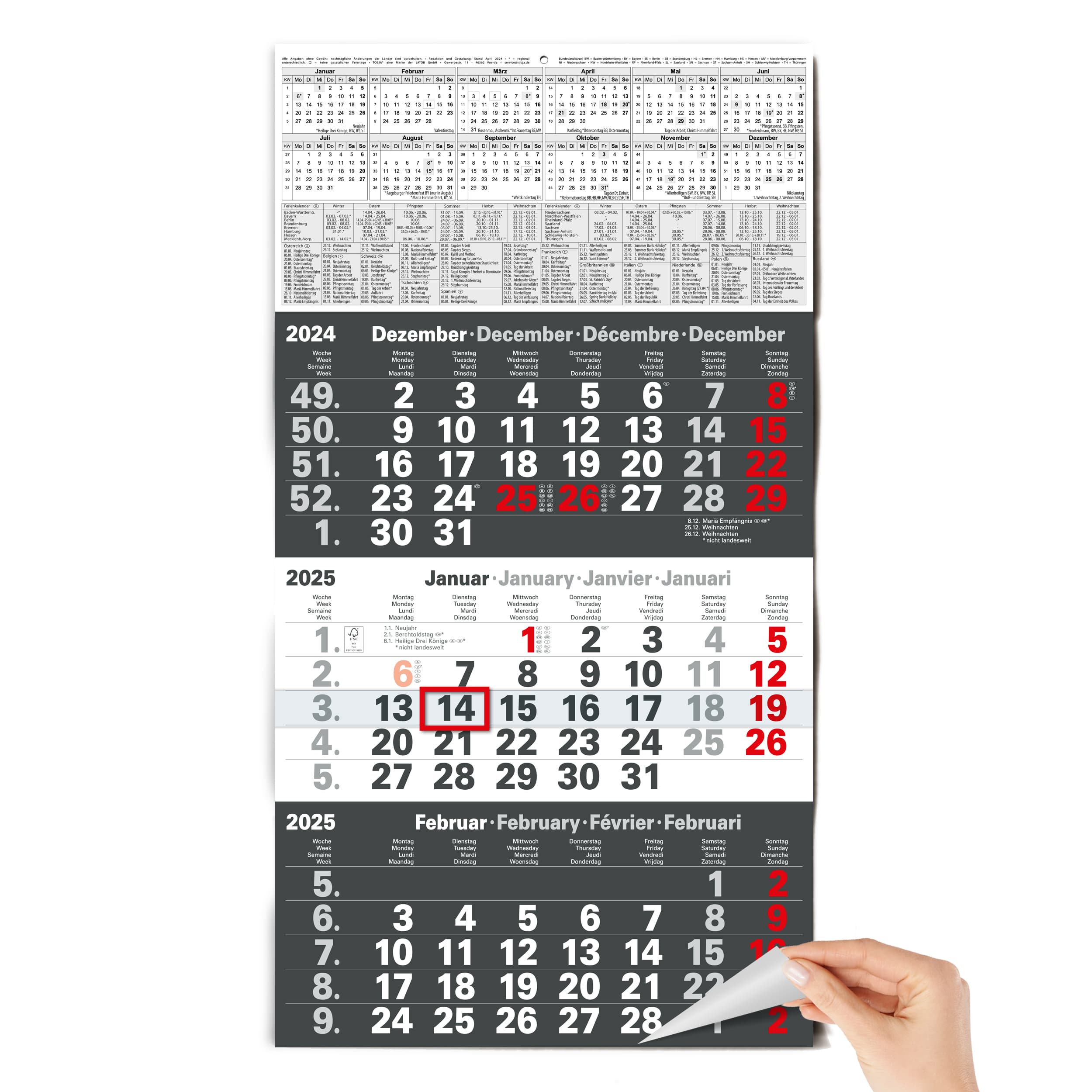 3-Monatskalender 2025 Anthrazit