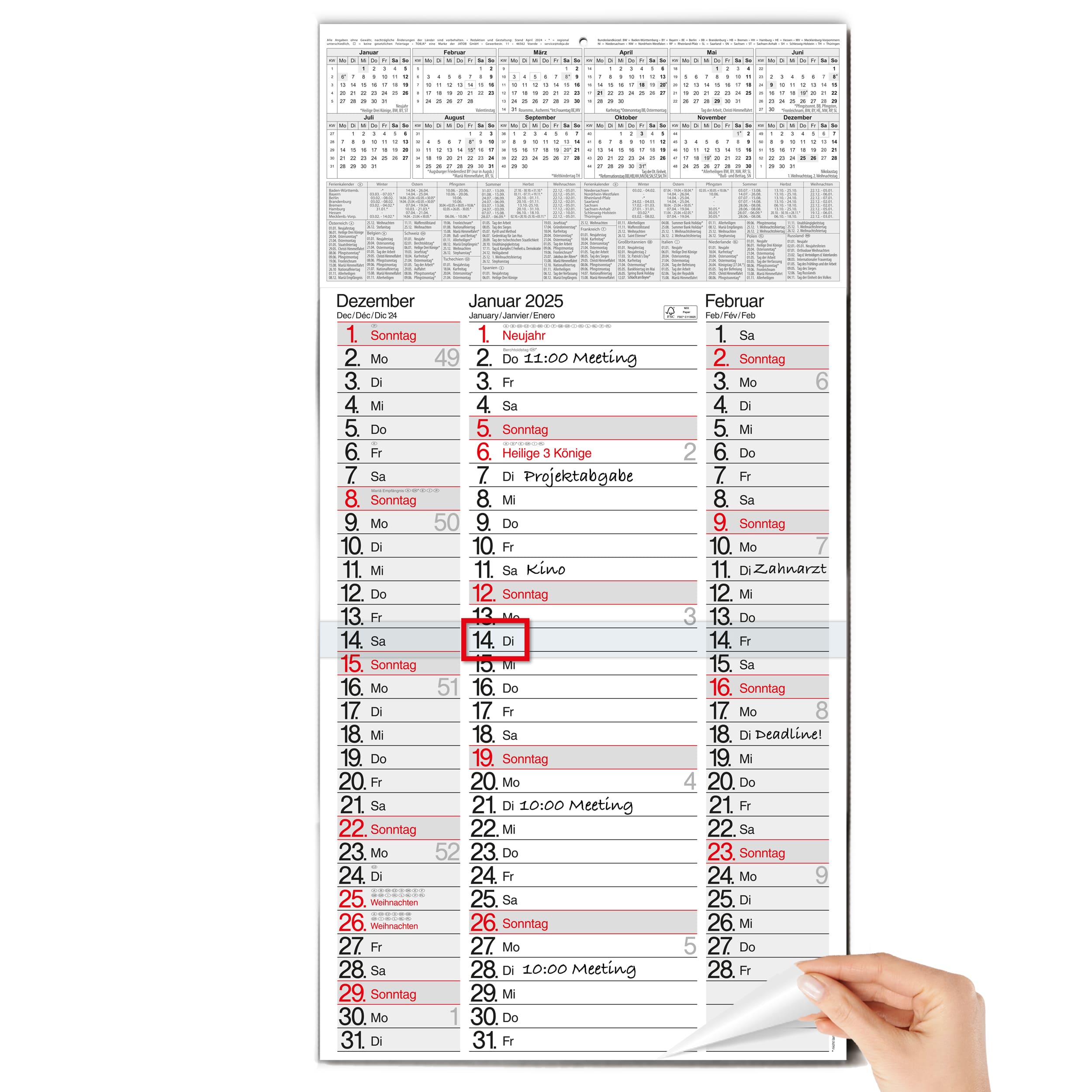 3-Monatskalender 2025 Nebeneinander 3-Monatskalender 2025 Nebeneinander