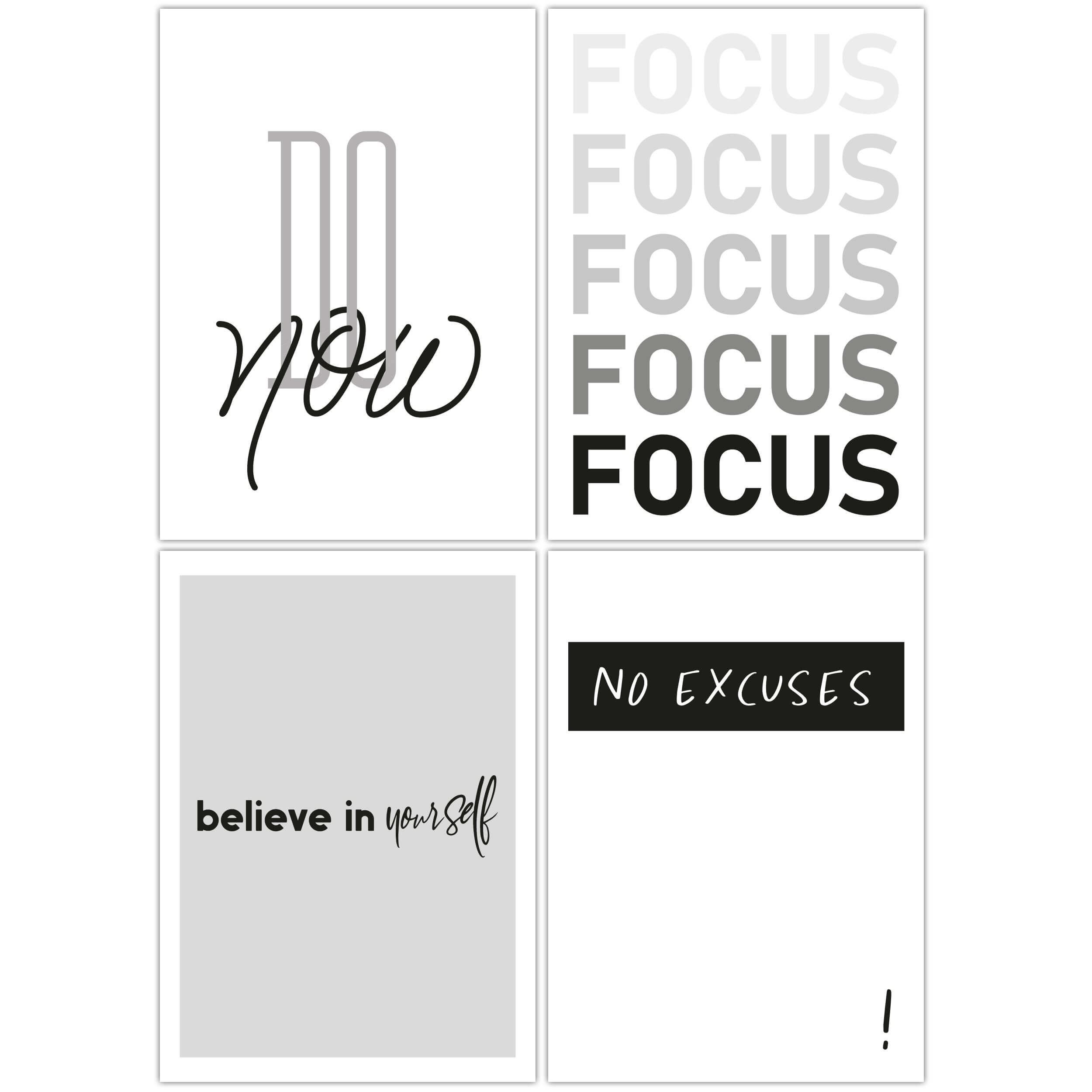 Poster Set 4er Motivation schwarz weiß