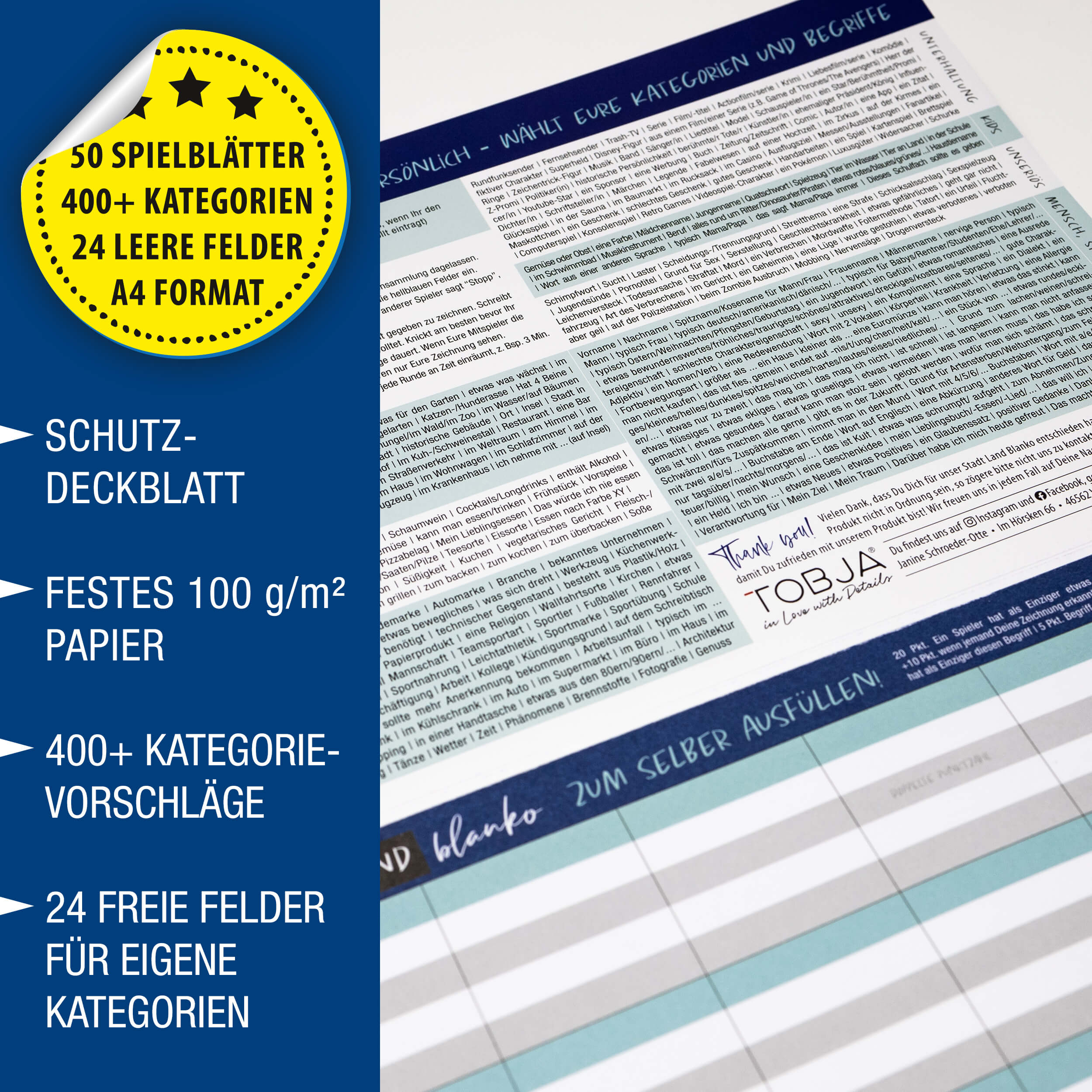 Stadt Land Fluss Blanko Spielblock