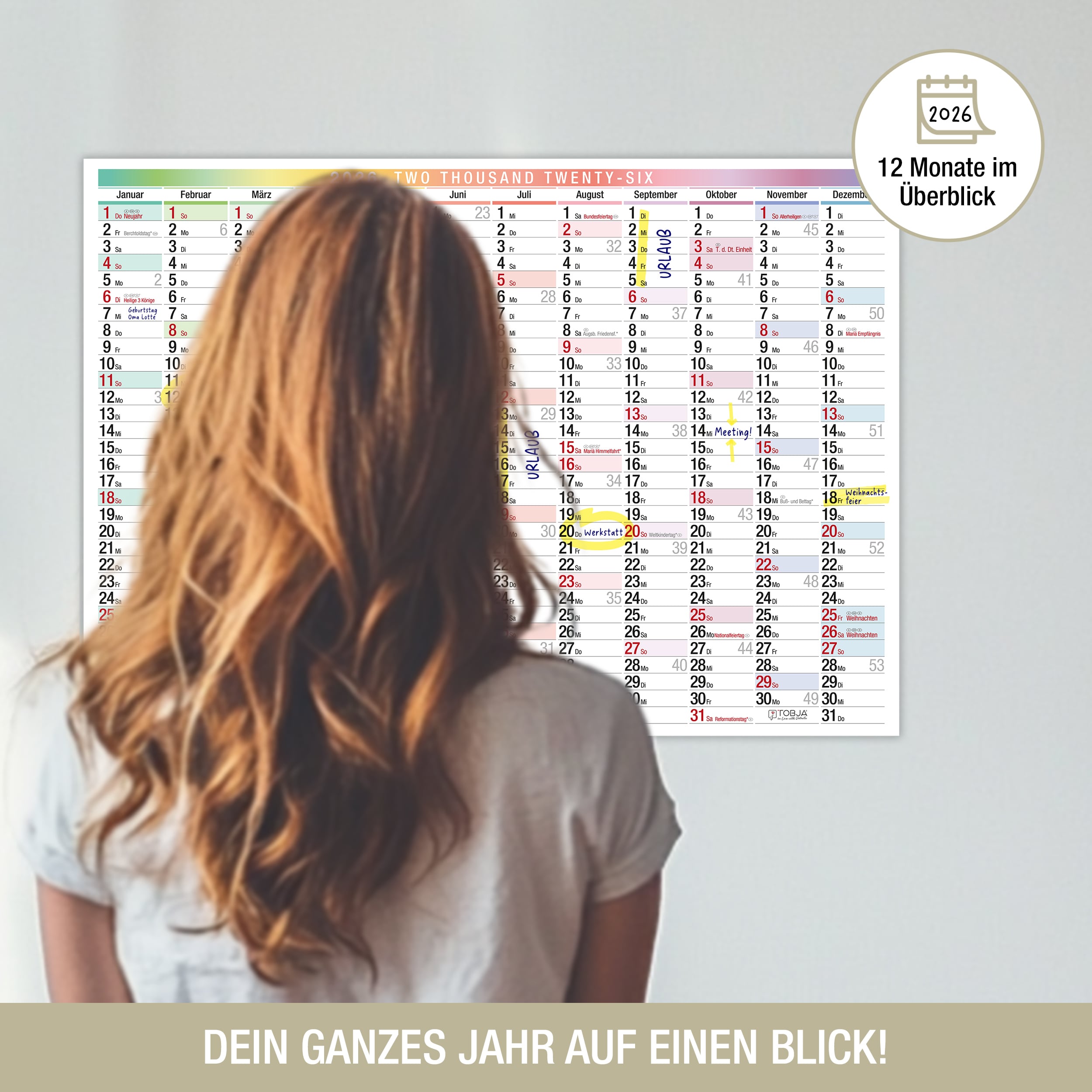 Wandkalender A3 2026 "bunt"