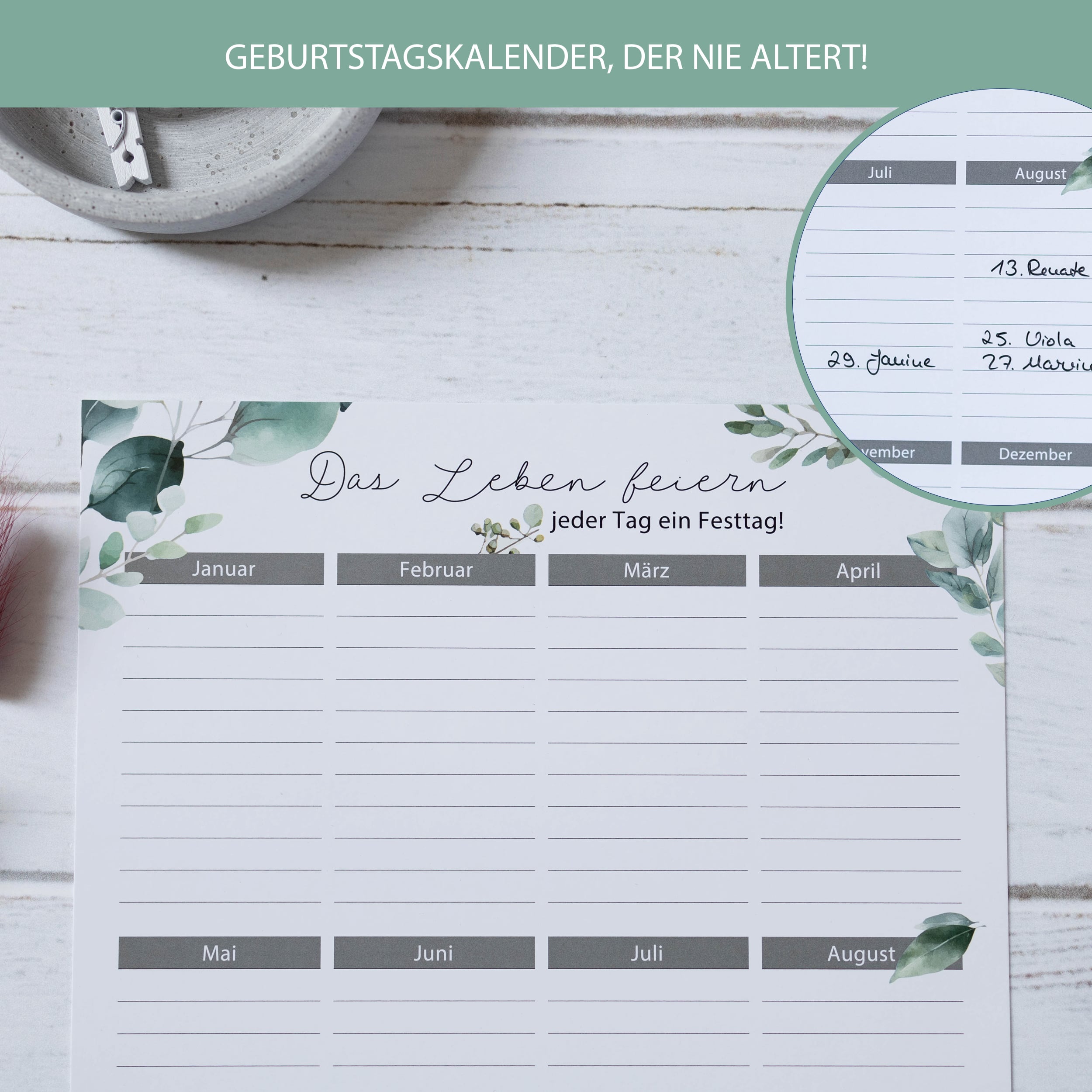 Geburtstagskalender A4 2er Set "Eukalyptus"