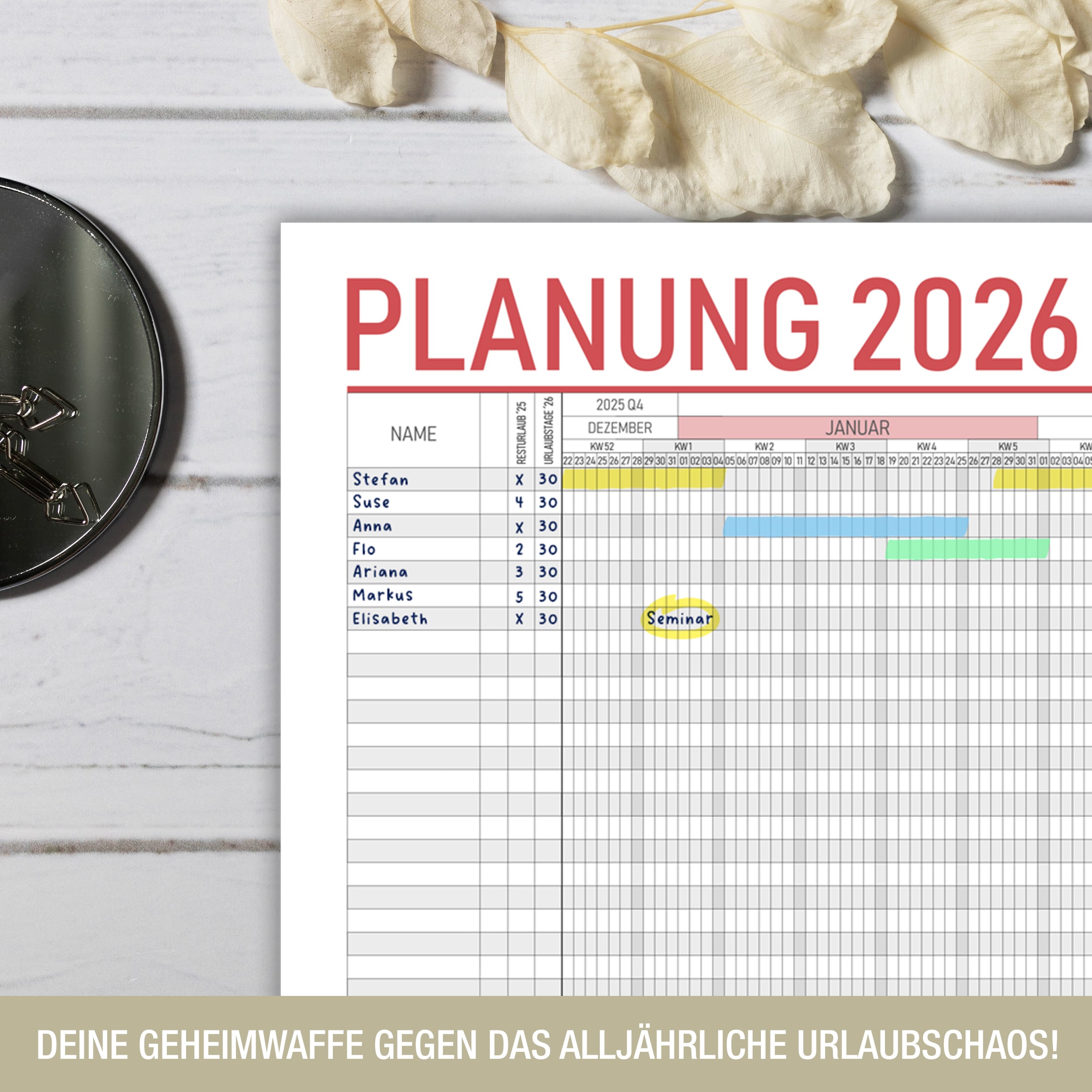 A2 Mitarbeiter- / Urlaubsplaner 2026 A2 Mitarbeiter- / Urlaubsplaner 2026