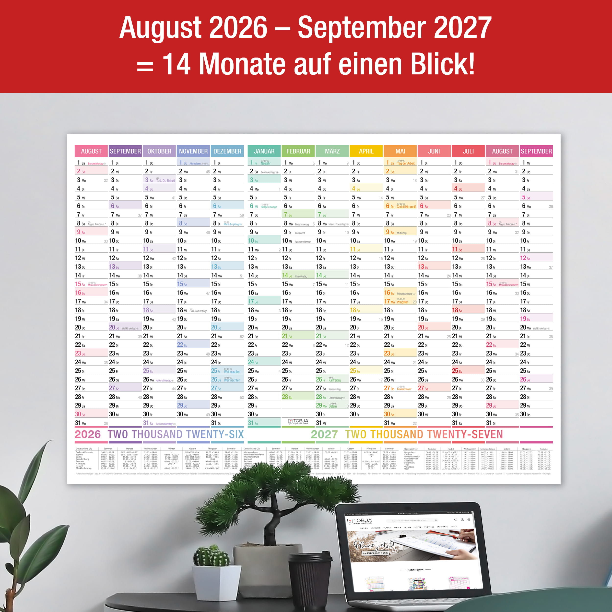 Schuljahreskalender A1 2026/2027 „Colorline"