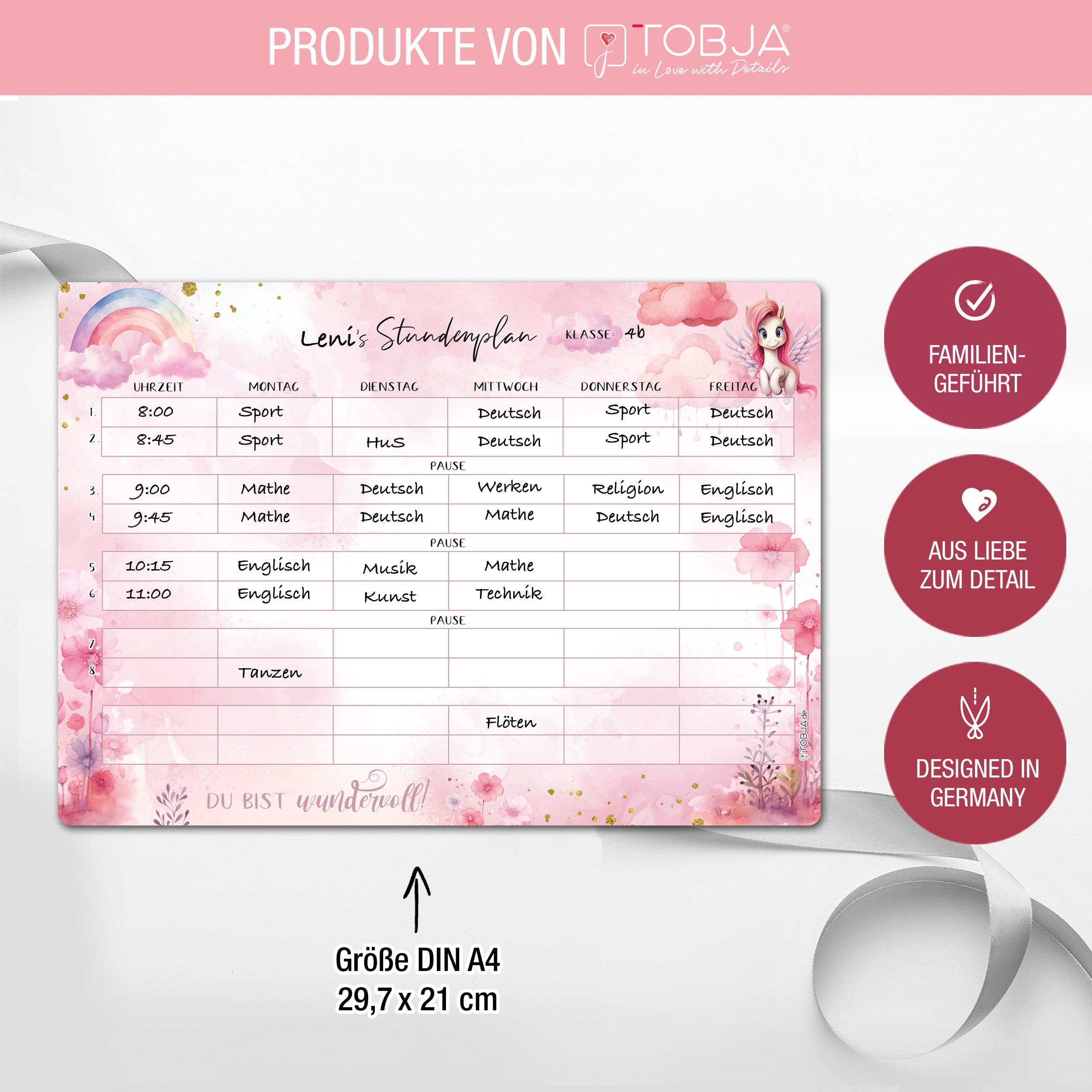 Stundenplan Einhorn - klebt überall, nass abwischbar!