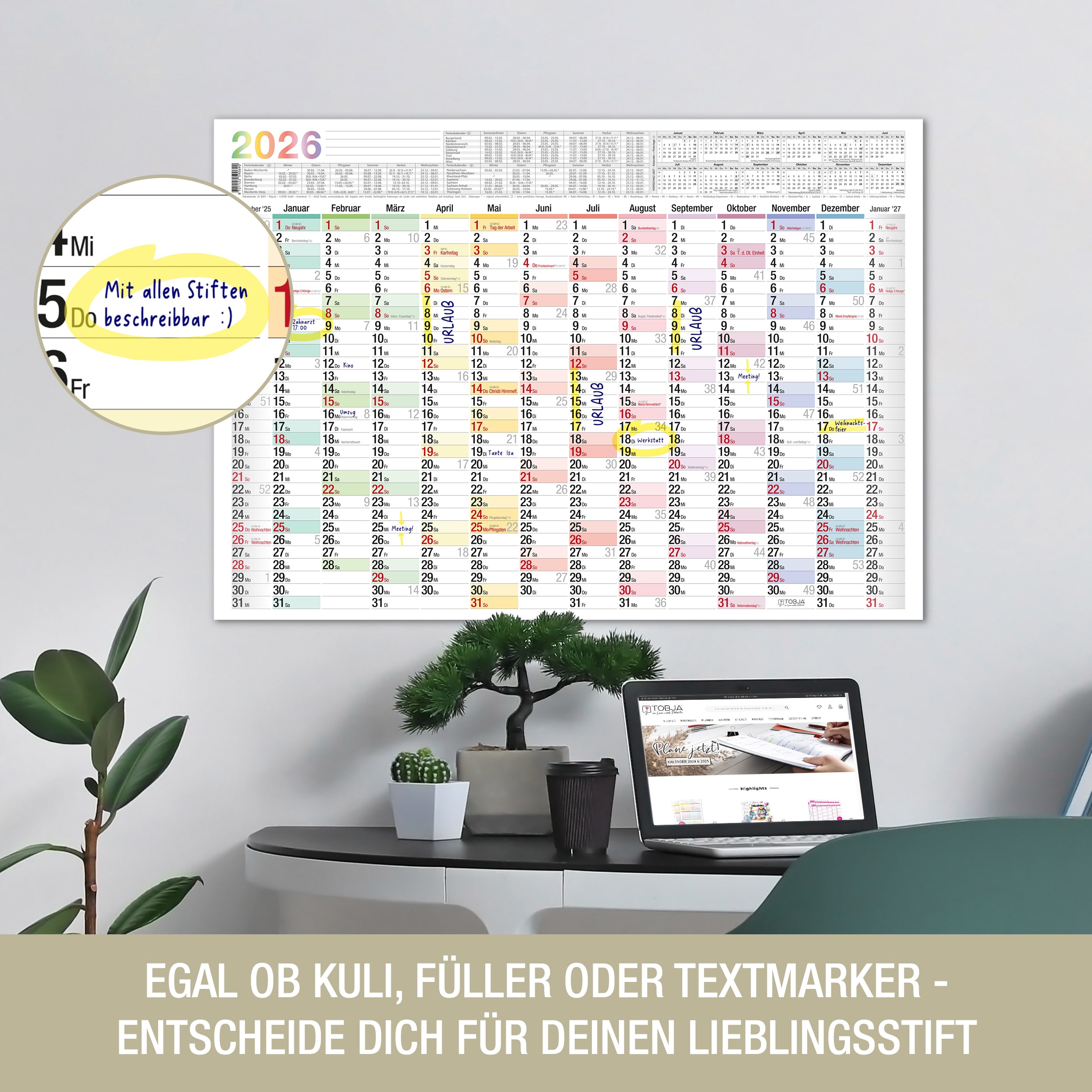 Wandkalender A2 2026 "bunt"