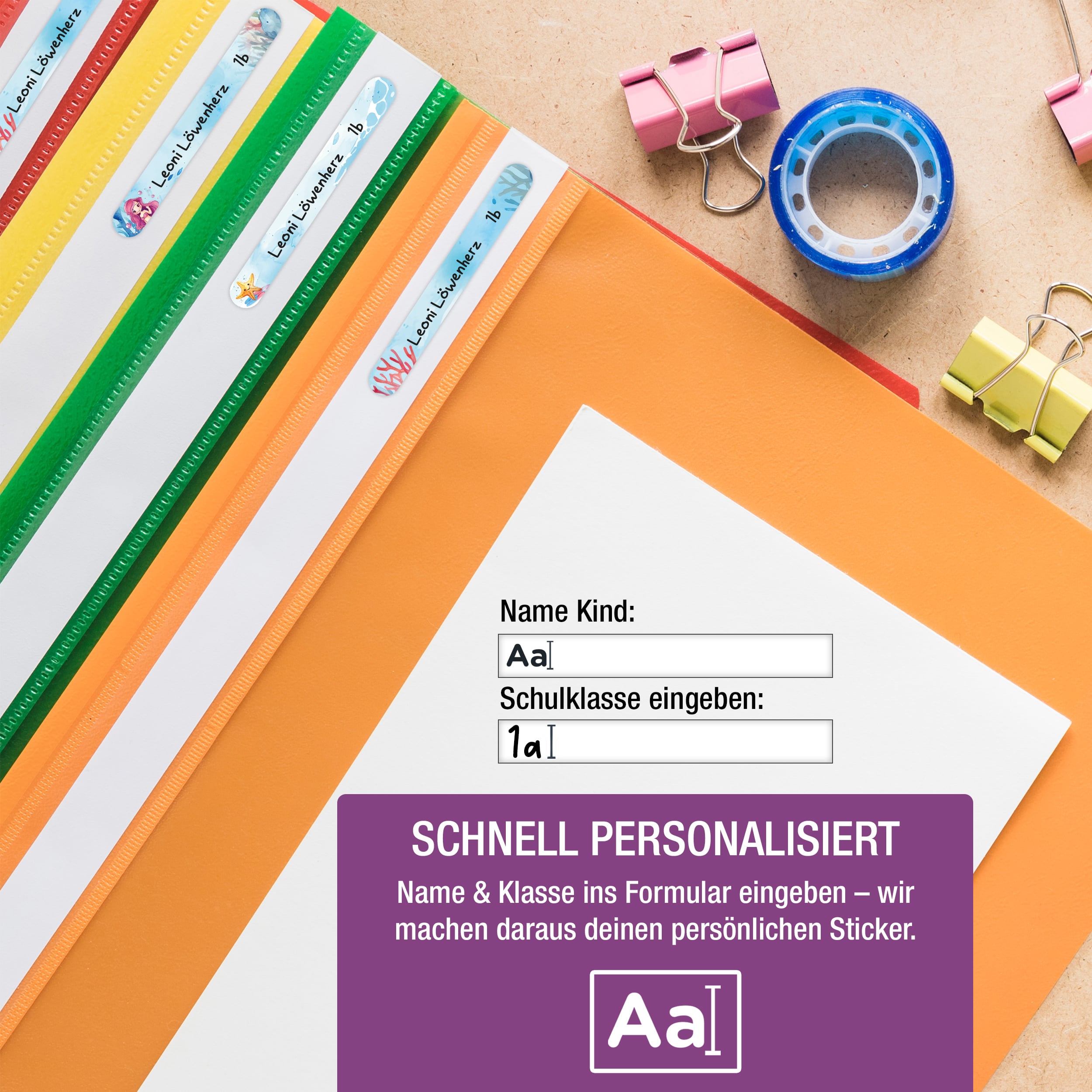 Namensaufkleber für Stifte, personalisiert Meerjungfrau