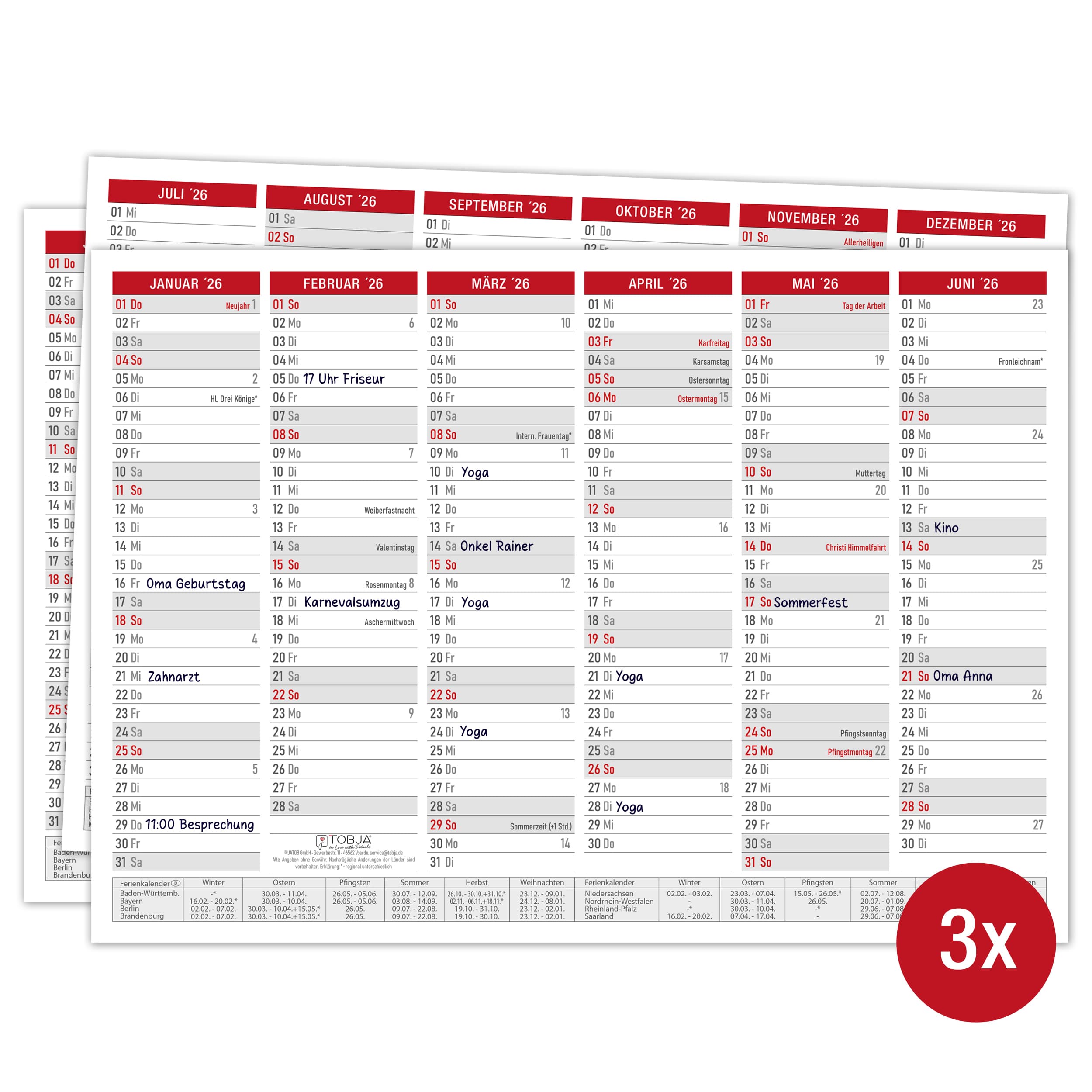 Tafelkalender 2026 "rot"