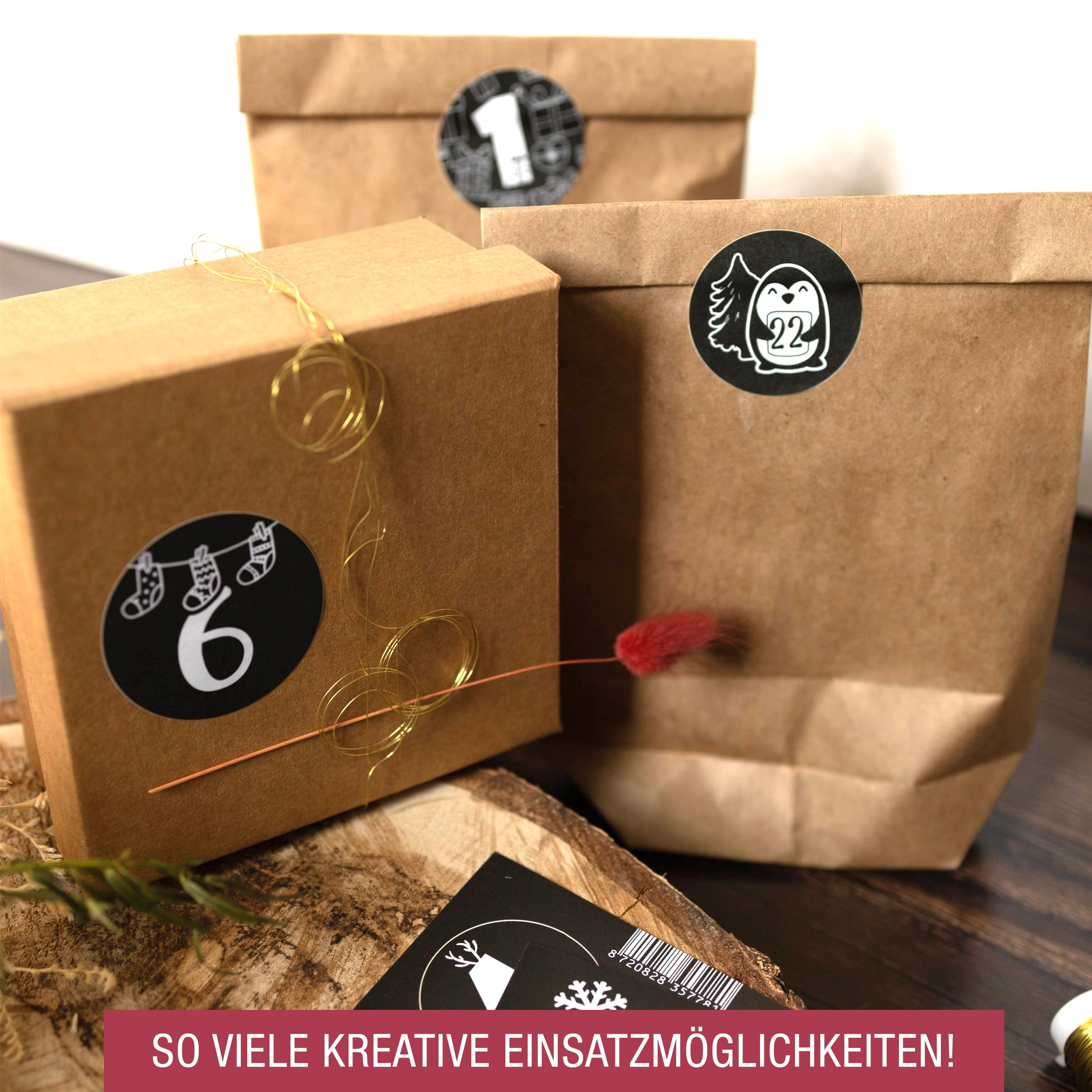 Adventskalender mit 24 Aufkleber schwarz-weiß