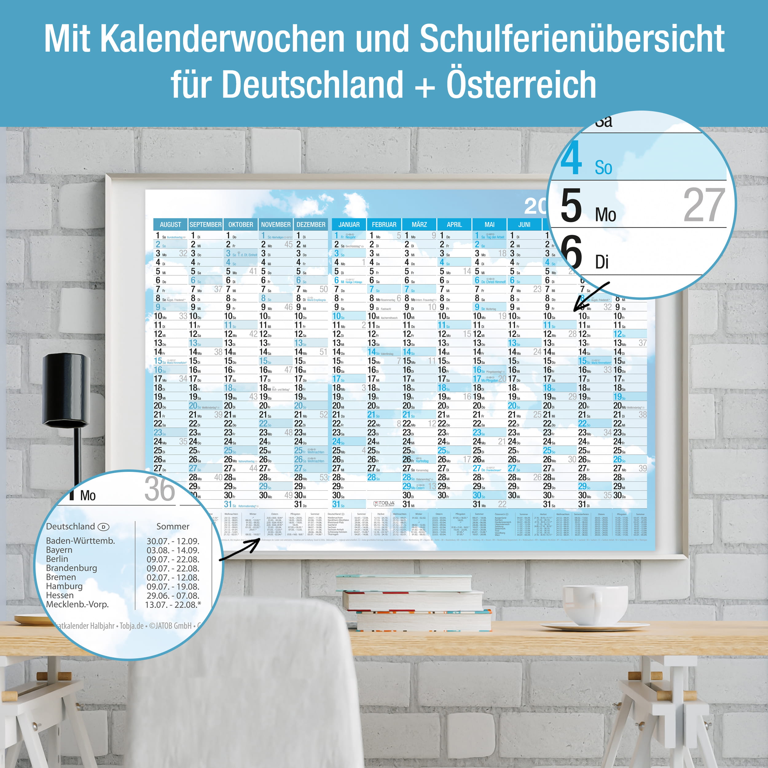 Schuljahreskalender A1 2026/2027 „Sky Blue“
