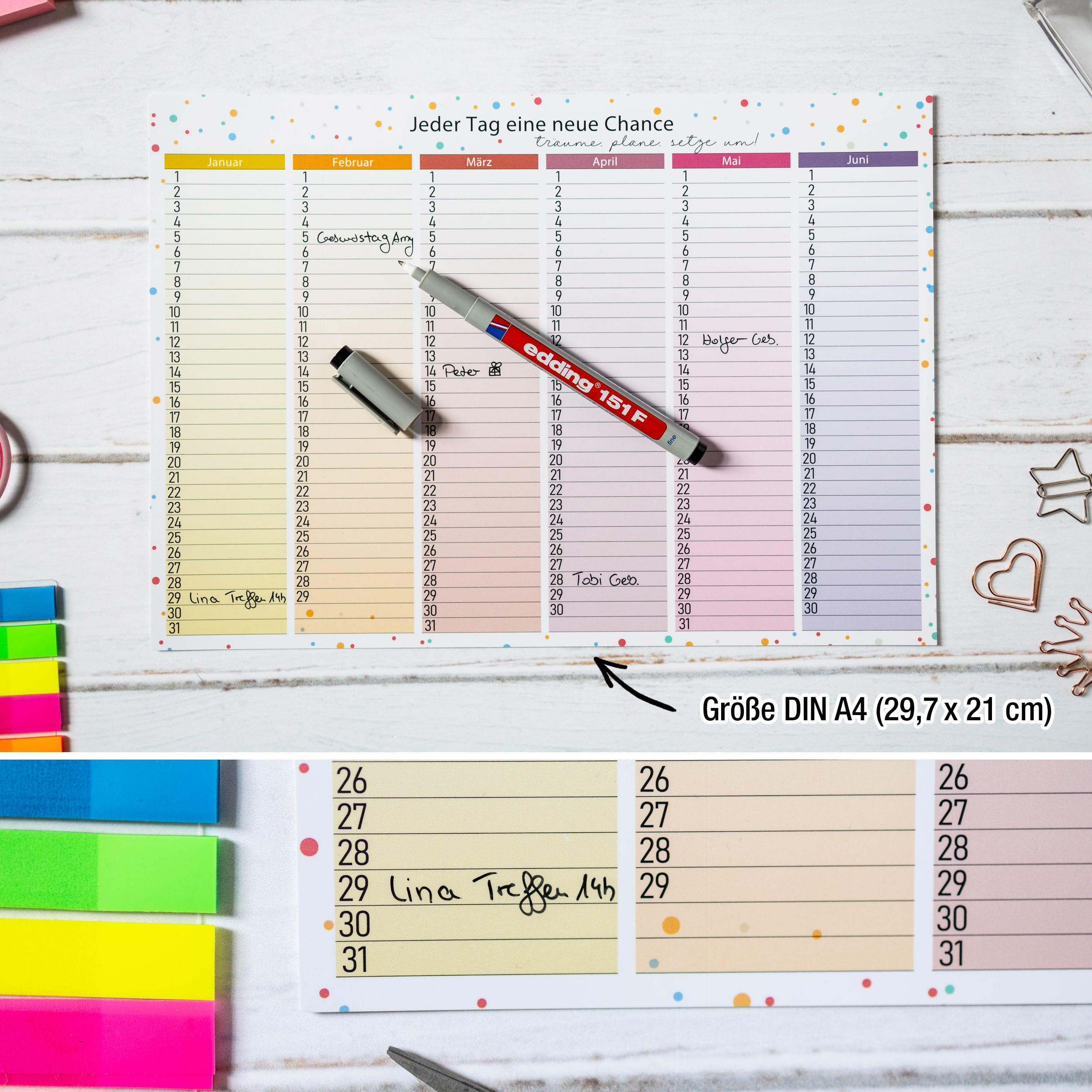 Immerwährend Kalender A4 "bunt" abwischbar Immerwährend Kalender A4 "bunt" abwischbar