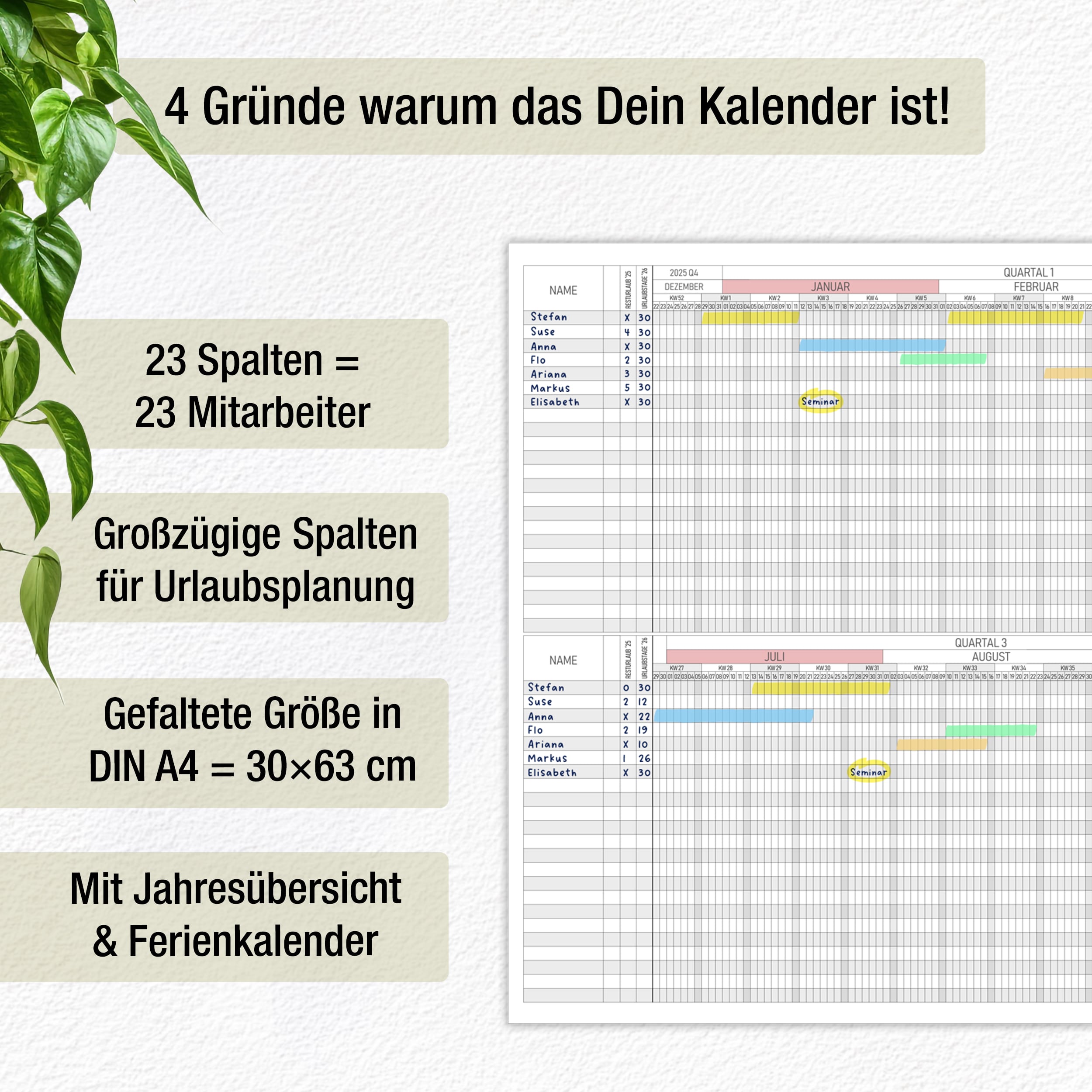 Mitarbeiter- / Urlaubsplaner 2026 63 cm