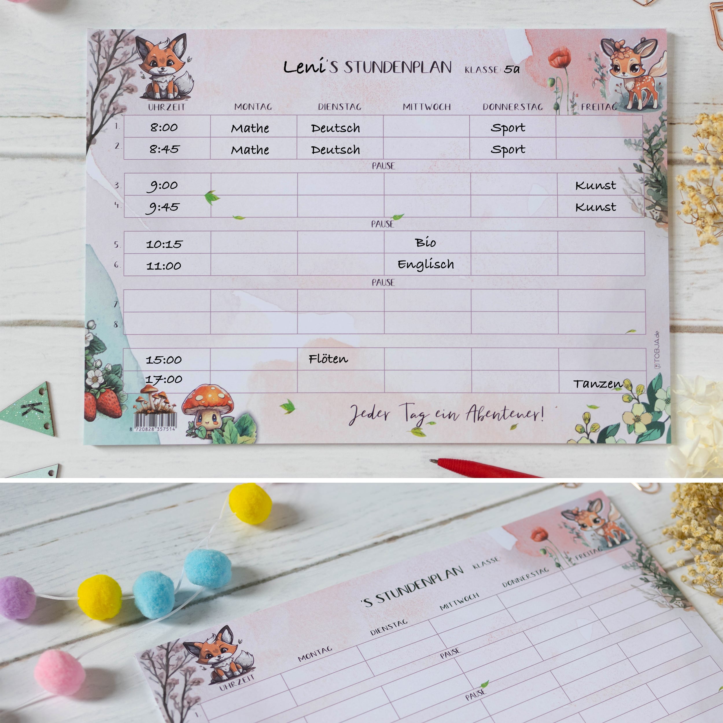 Kinder Stundenplan mit tierischem Spaßgarant!