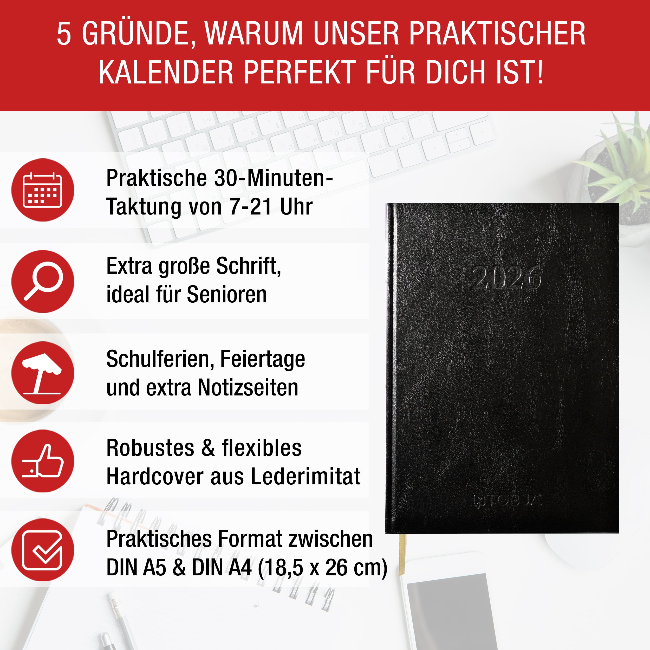 Buchkalender 2026, große Schrift Buchkalender 2026, große Schrift