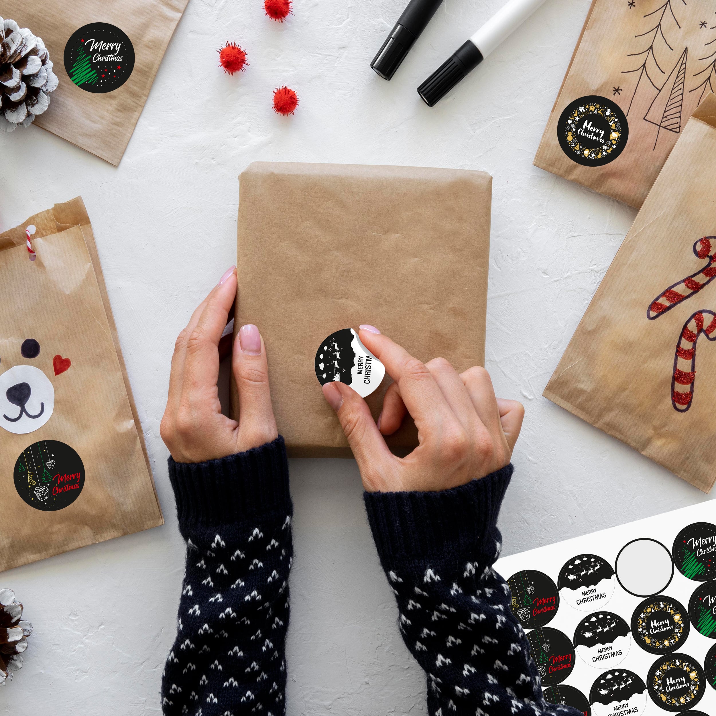 96 Aufkleber "Merry Christmas" black