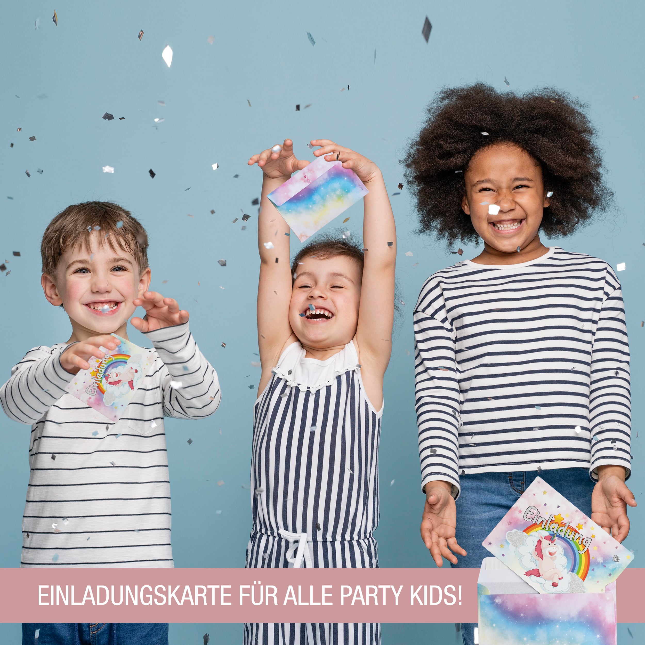 12 Einladungskarten inkl. Umschläge "Einhorn Party"