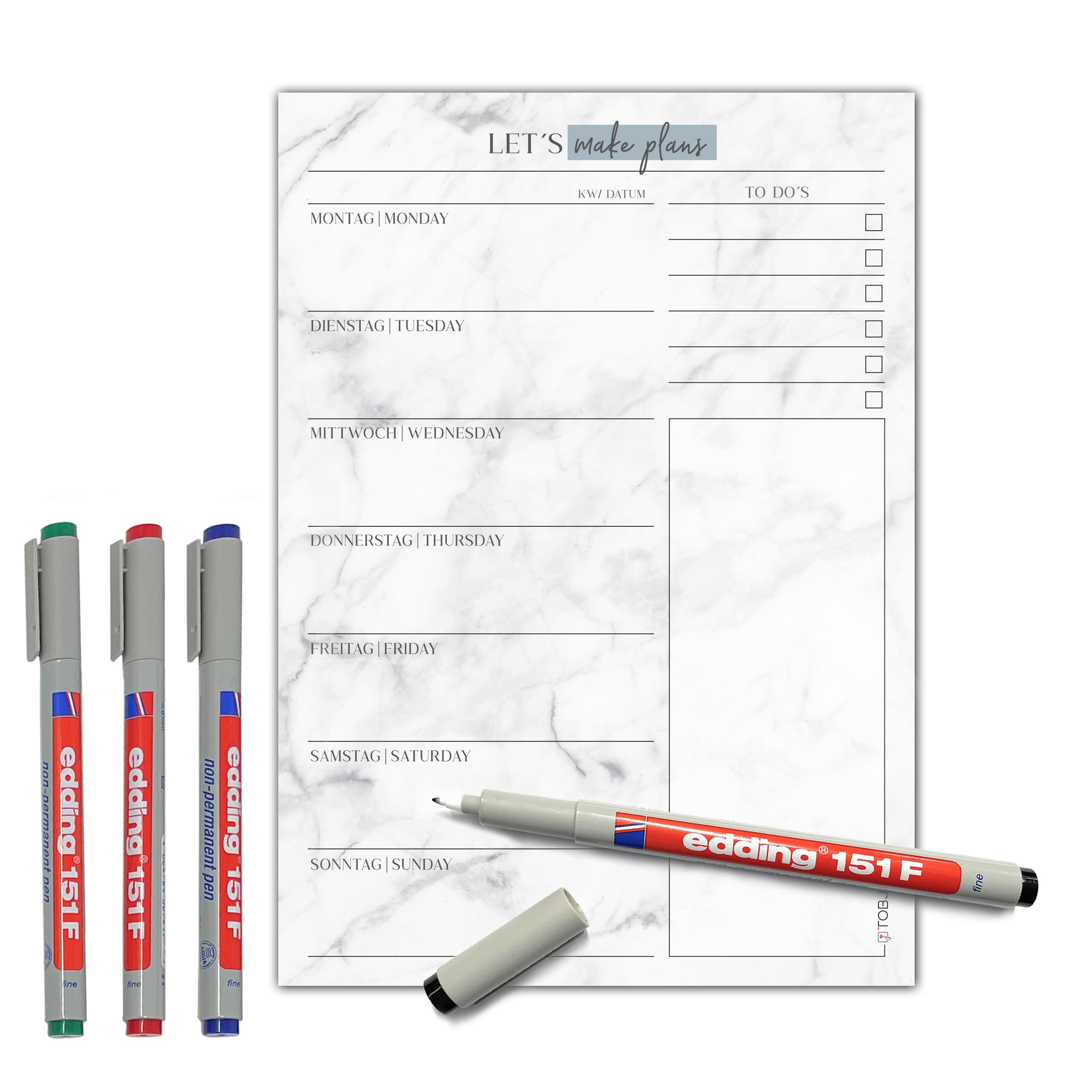 Menüplaner Blatt inkl. 4 edding Stifte