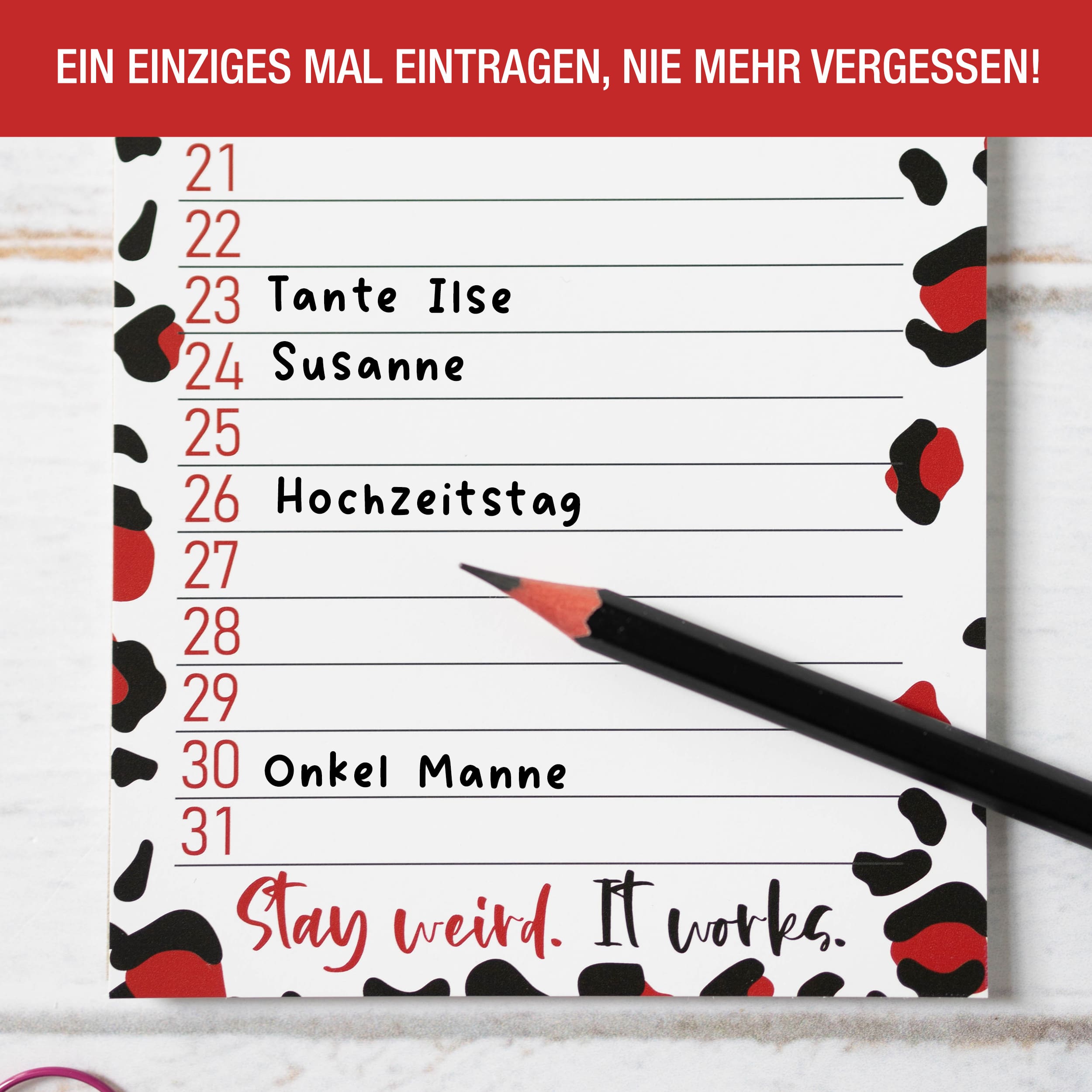 Geburtstagskalender Wire-O Schwarz-Weiß