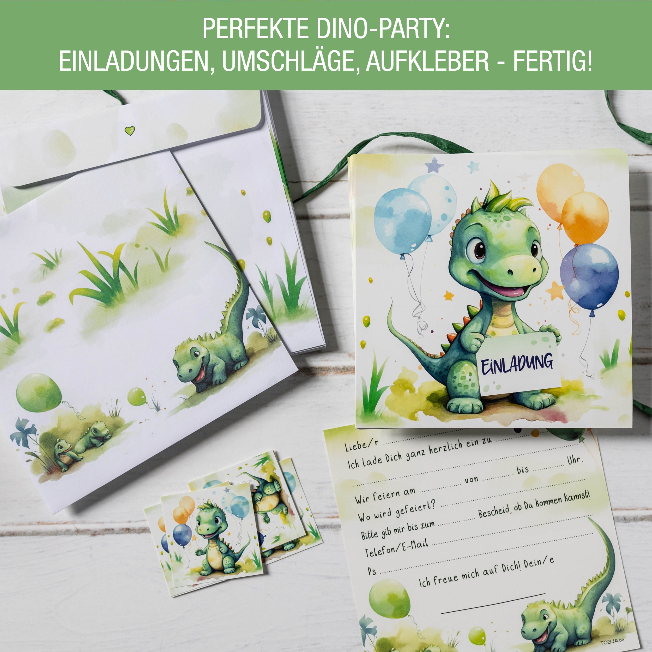 Einladungskarten Dino inkl. Sticker 10er Set Einladungskarten Dino inkl. Sticker 10er Set