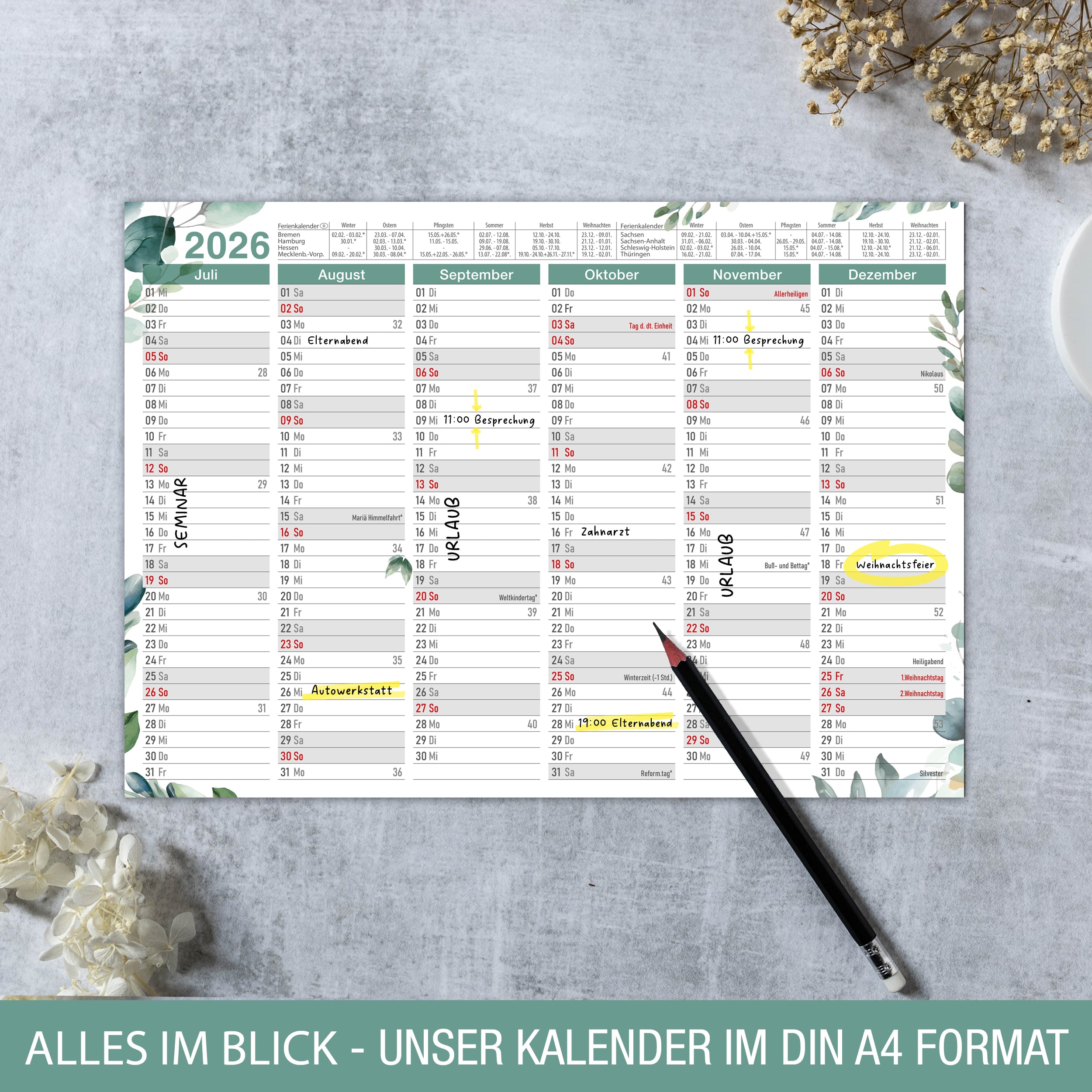 Tafelkalender 2026 "Eukalyptus" Tafelkalender 2026 "Eukalyptus"
