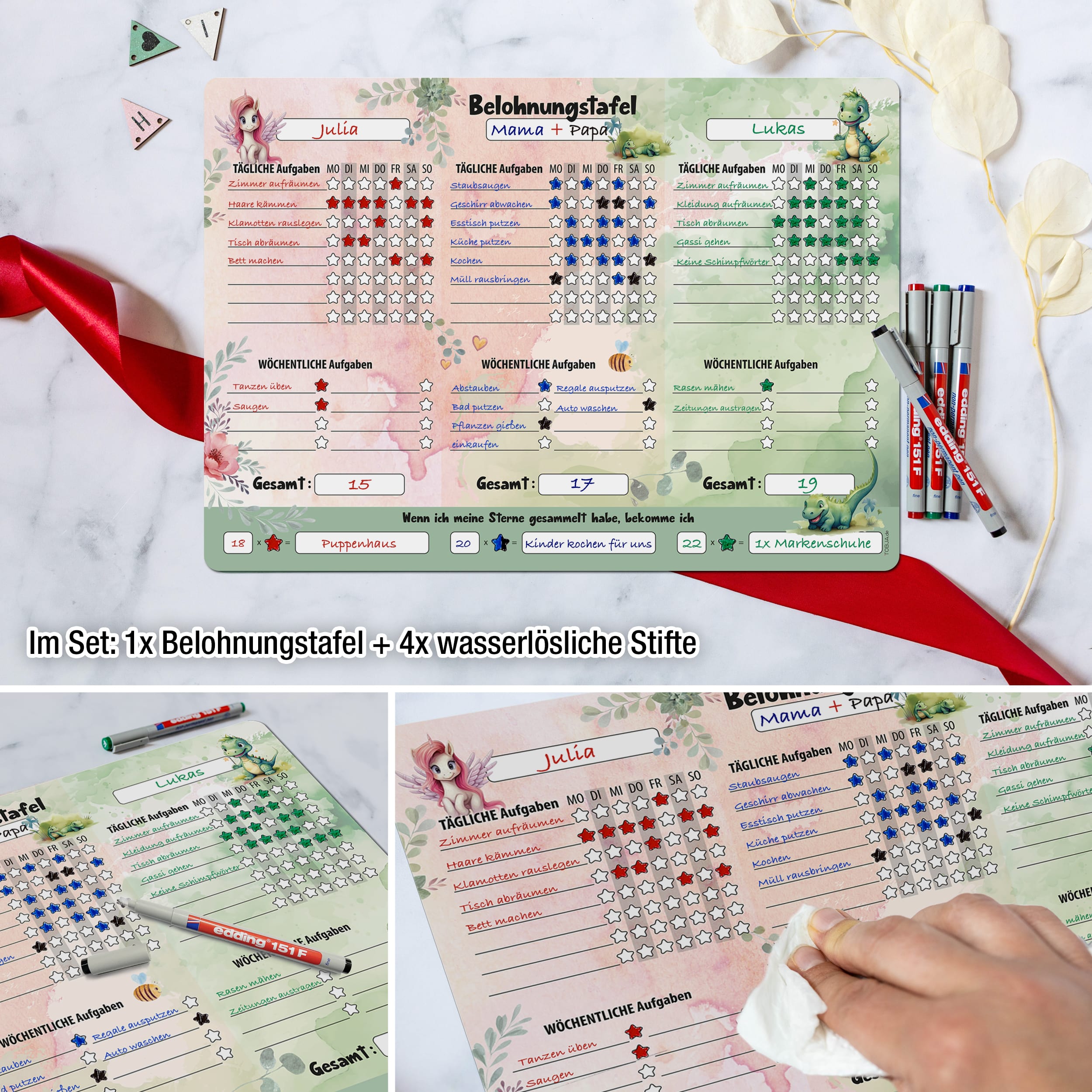 Belohnungstafel Einhorn, Dino magentisch