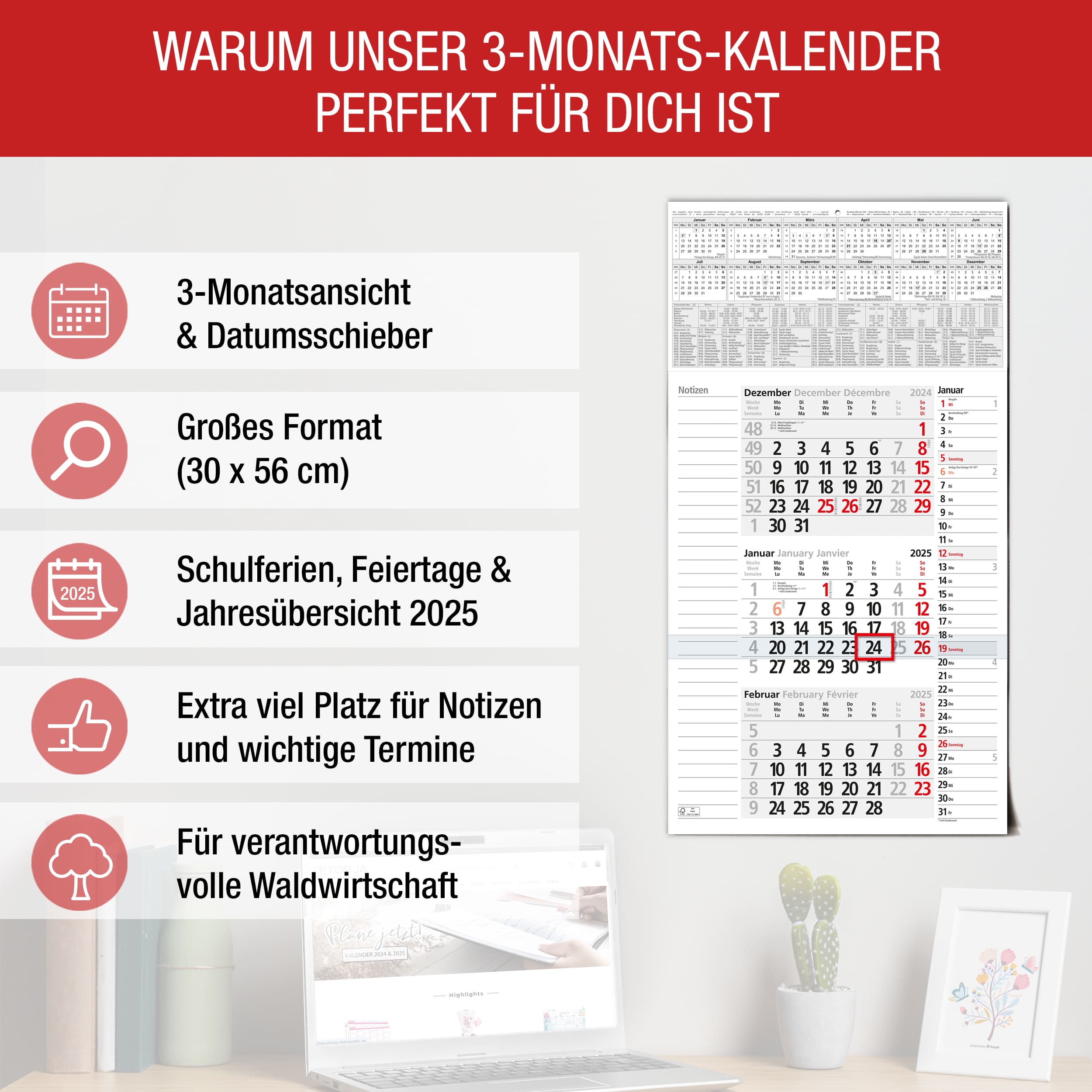 3-Monatskalender 2025 Notizen