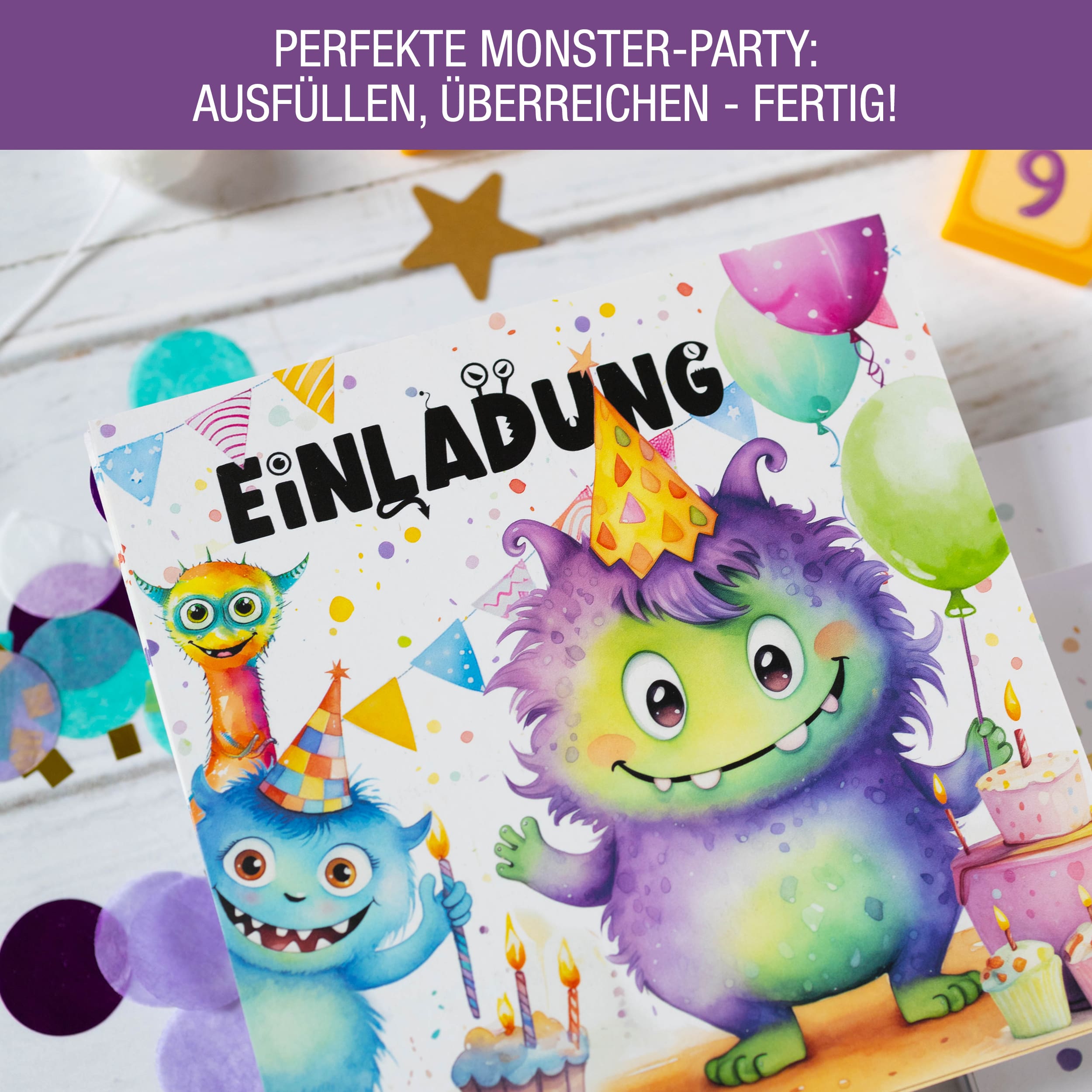 XXL Monster Einladungskarten für Kindergeburtstag