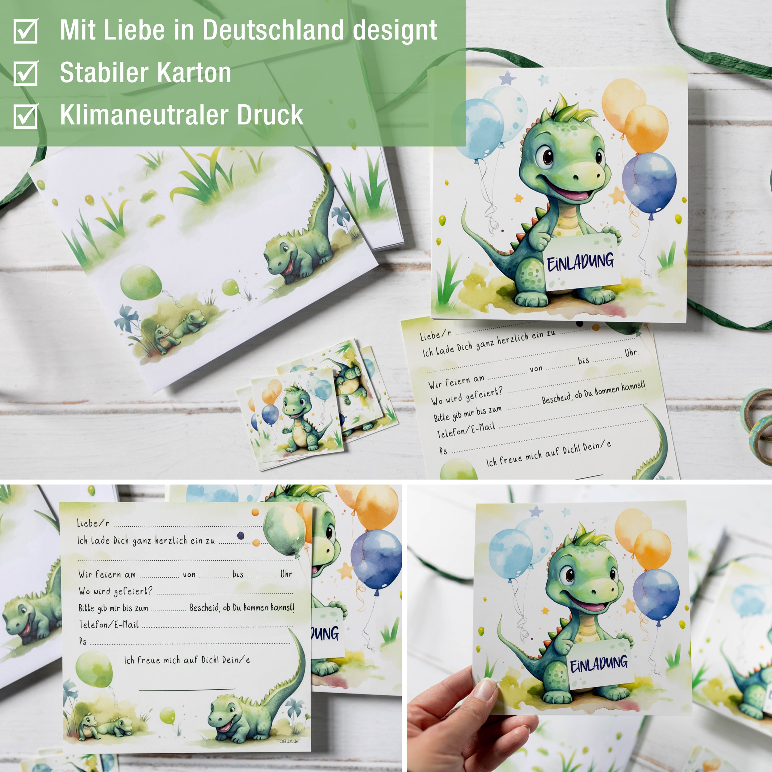 Einladungskarten Dino inkl. Sticker 10er Set Einladungskarten Dino inkl. Sticker 10er Set