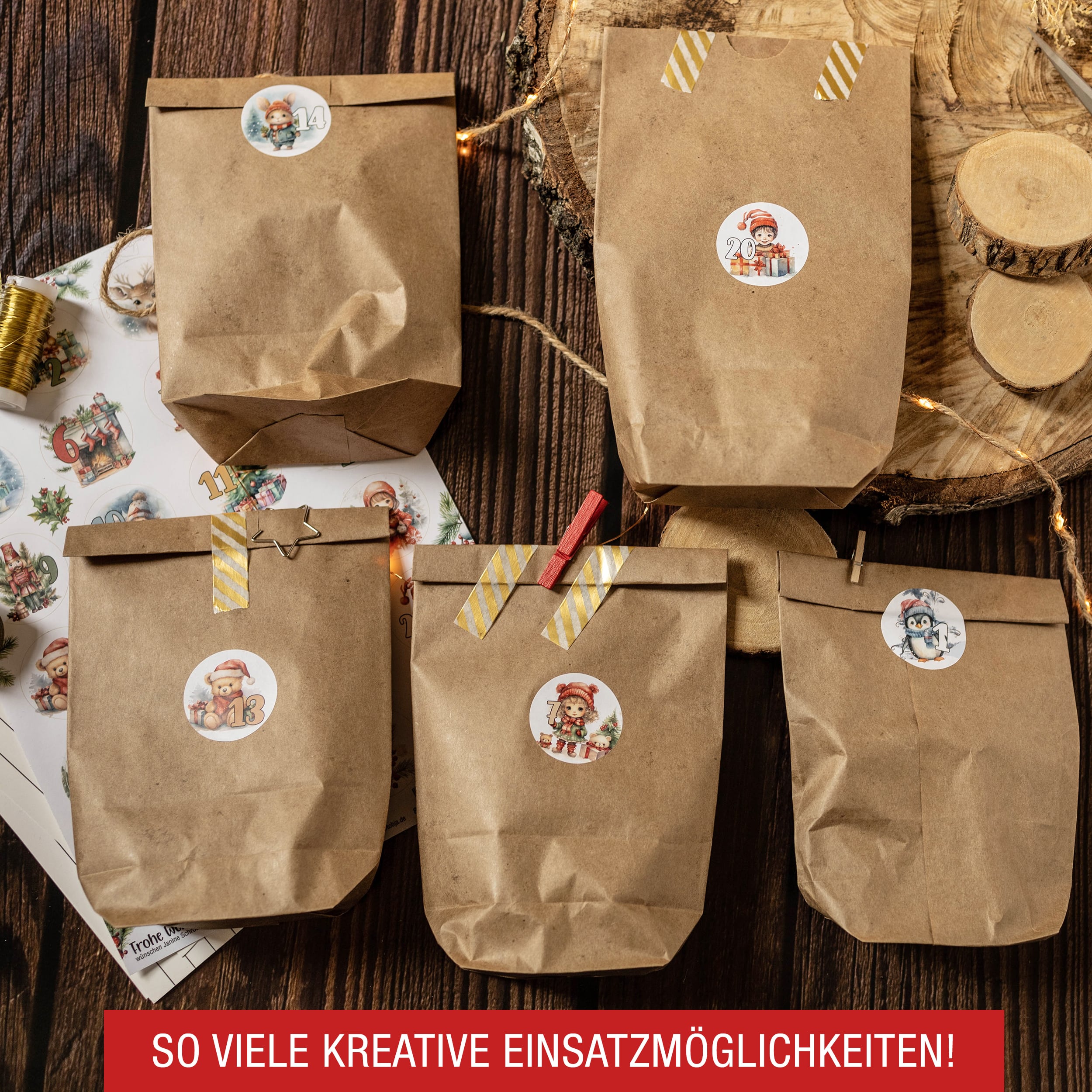 Adventsaufkleber Zahlen 1-24 "bunt" Adventskalender mit 24 Aufkleber bunt