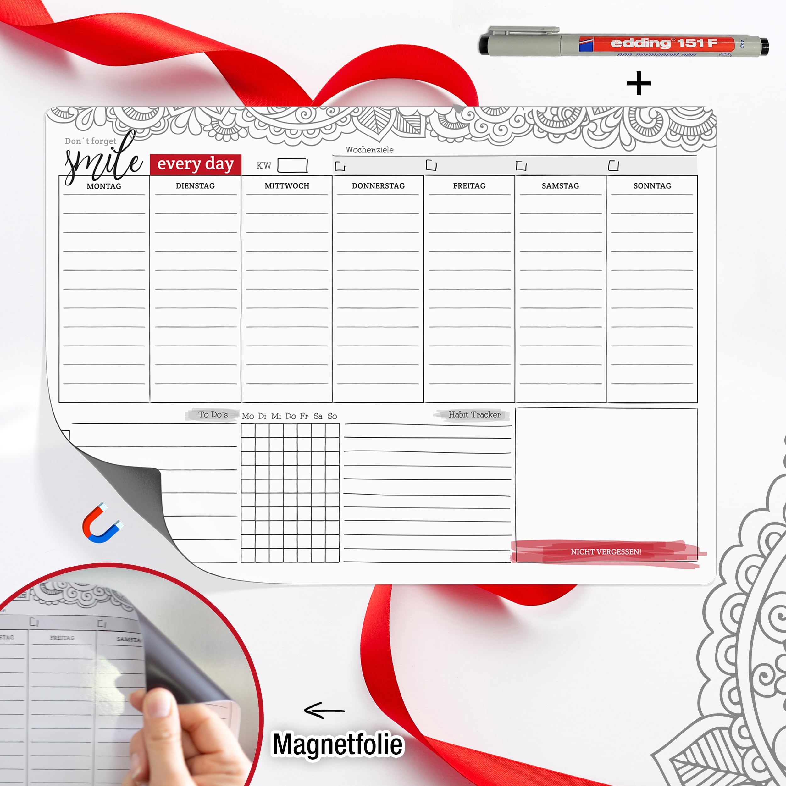 Magnetischer Wochenplaner inkl. Stift