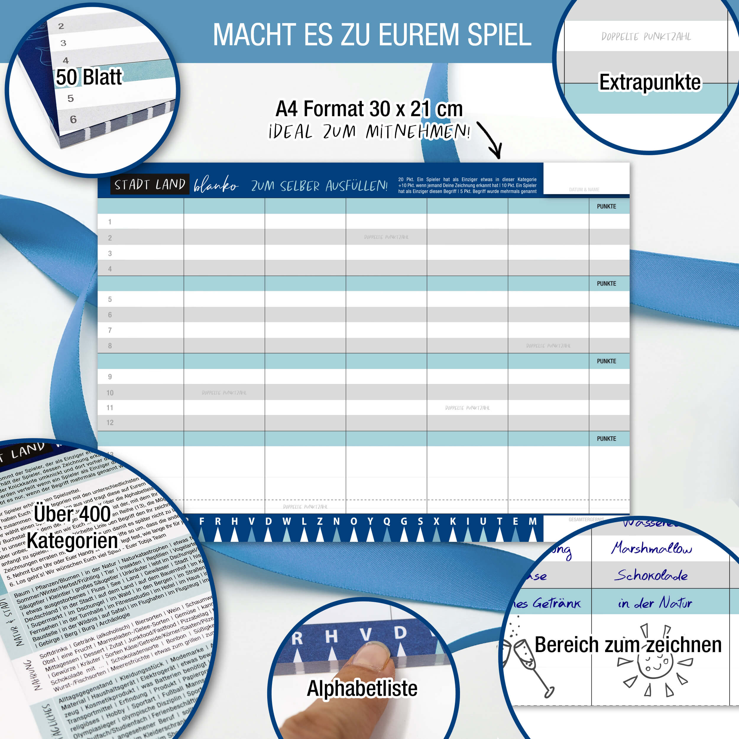 Stadt Land Fluss Blanko Spielblock