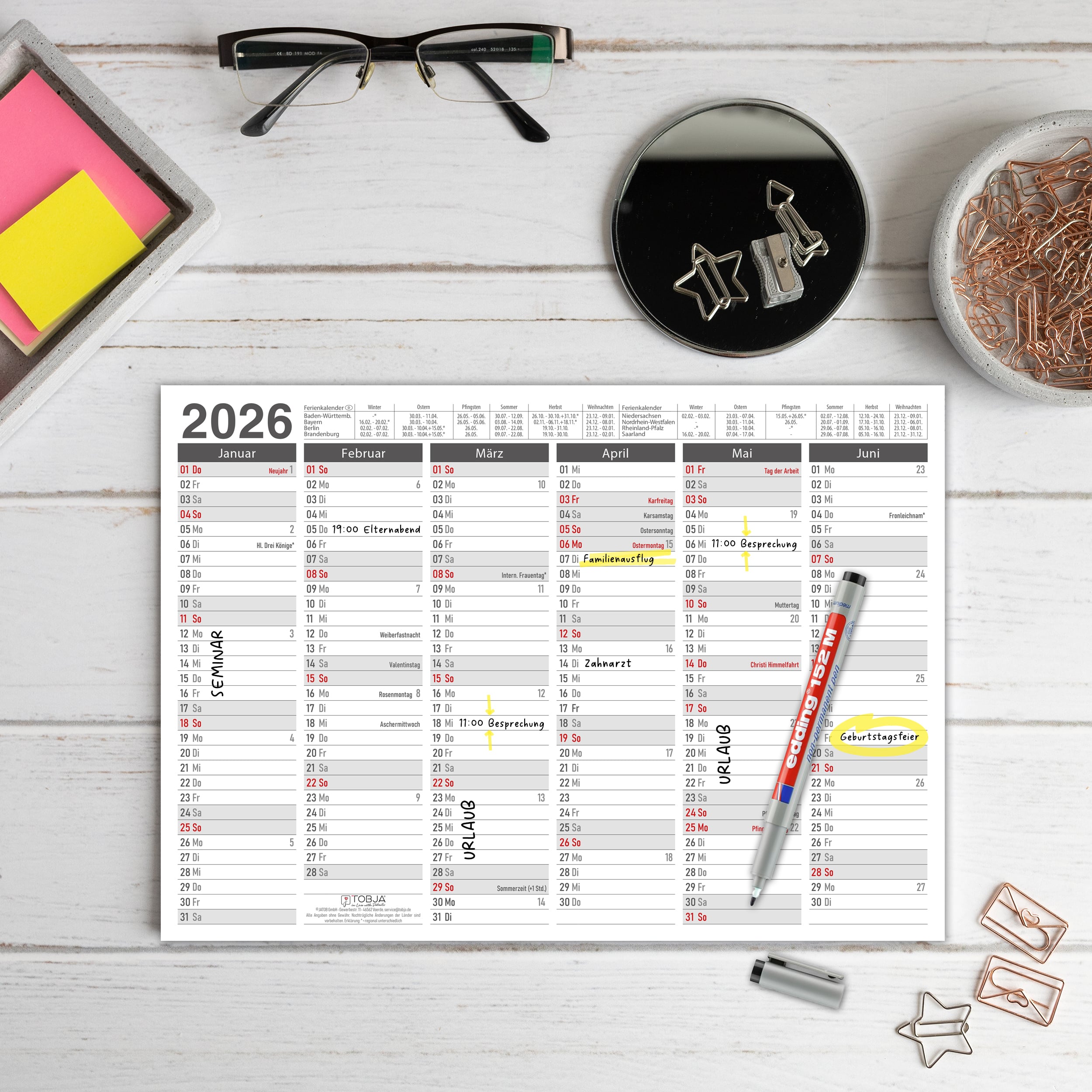 Abwischbarer A4 Tafelkalender 2026 "Grau" Kalender inkl 1 Stift Abwischbarer A4 Tafelkalender 2026 "Grau" Kalender inkl 1 Stift