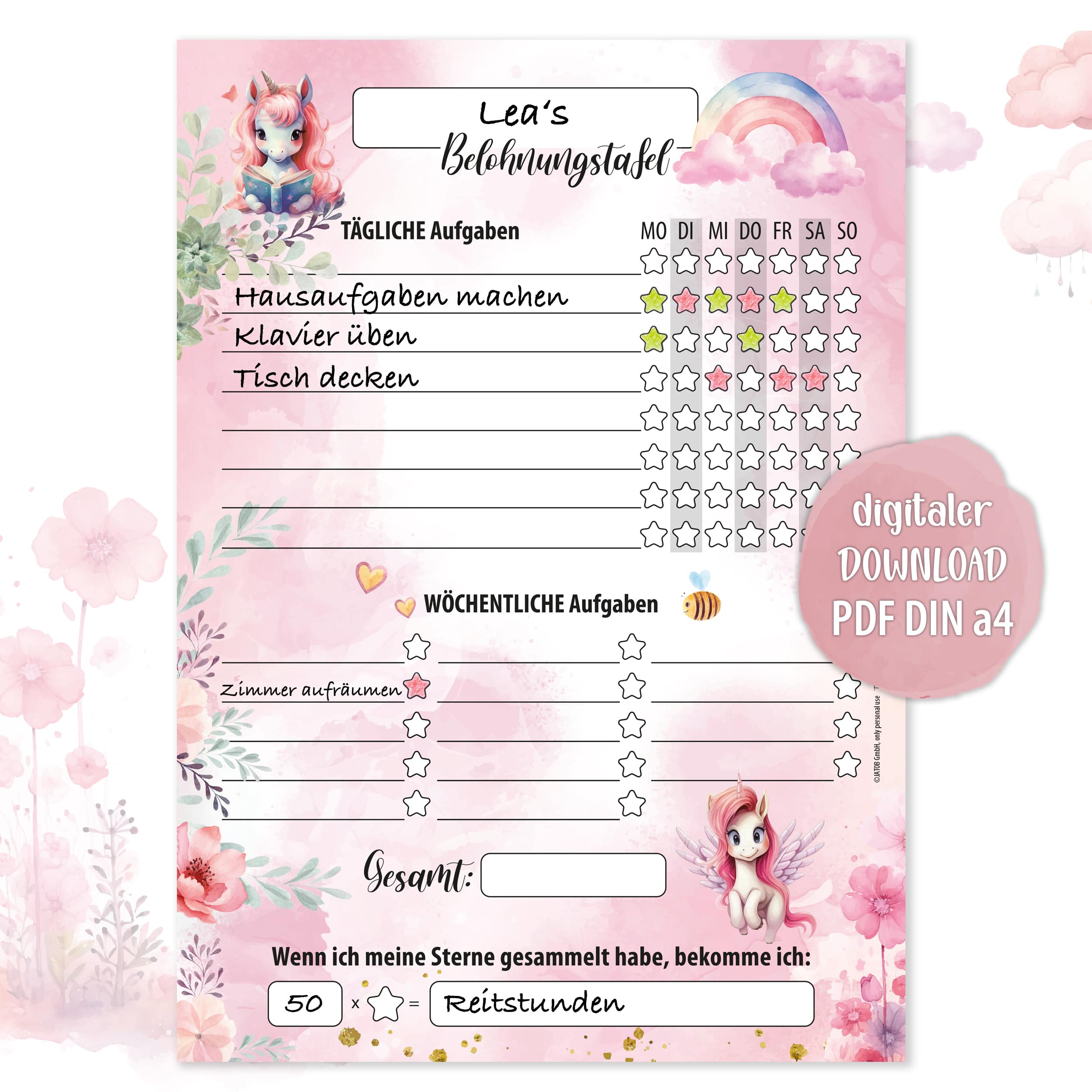 Digitale Belohnungstafel Einhorn