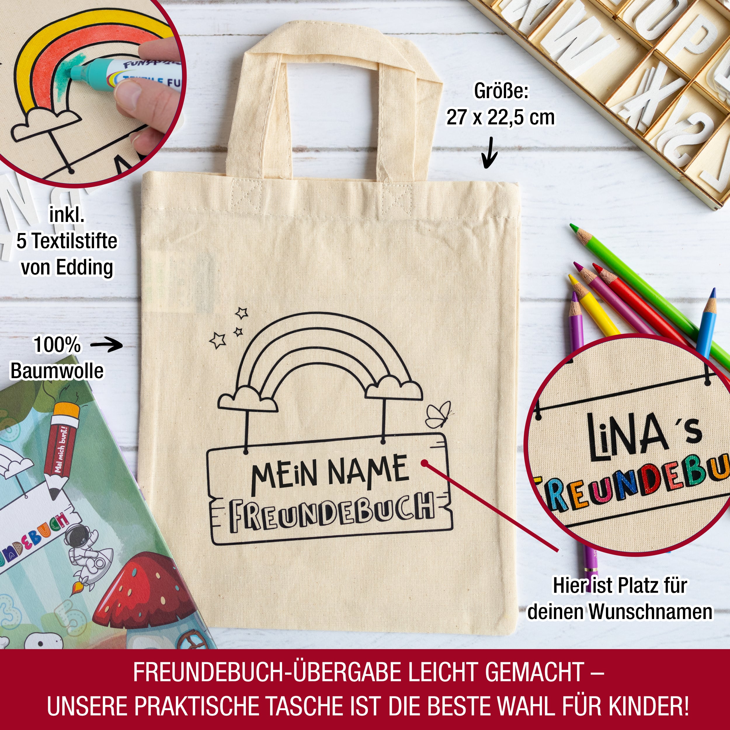 Freundebuch mit Personalisierter Stofftasche