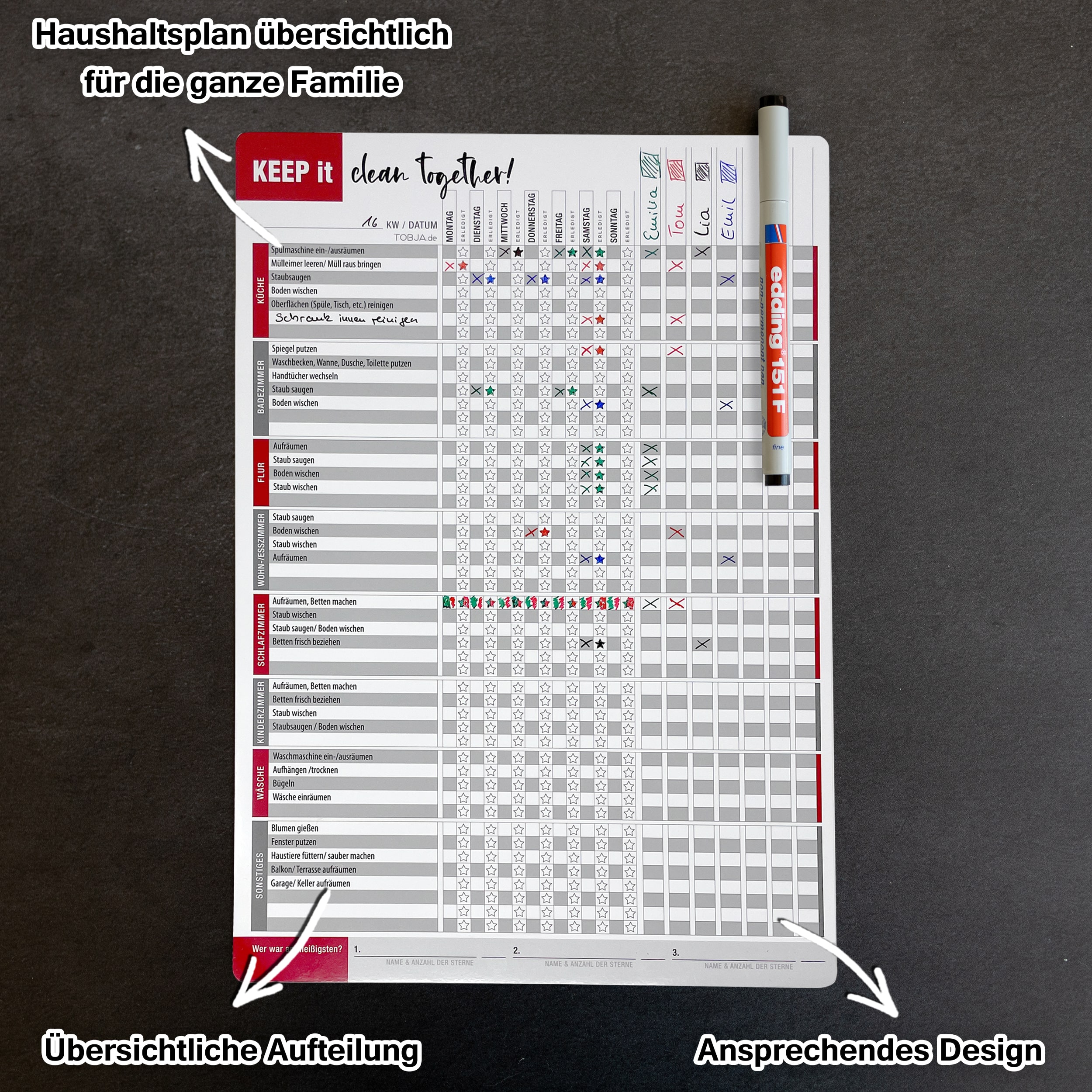 Haushaltsplaner magnetisch inkl. 4 Stifte