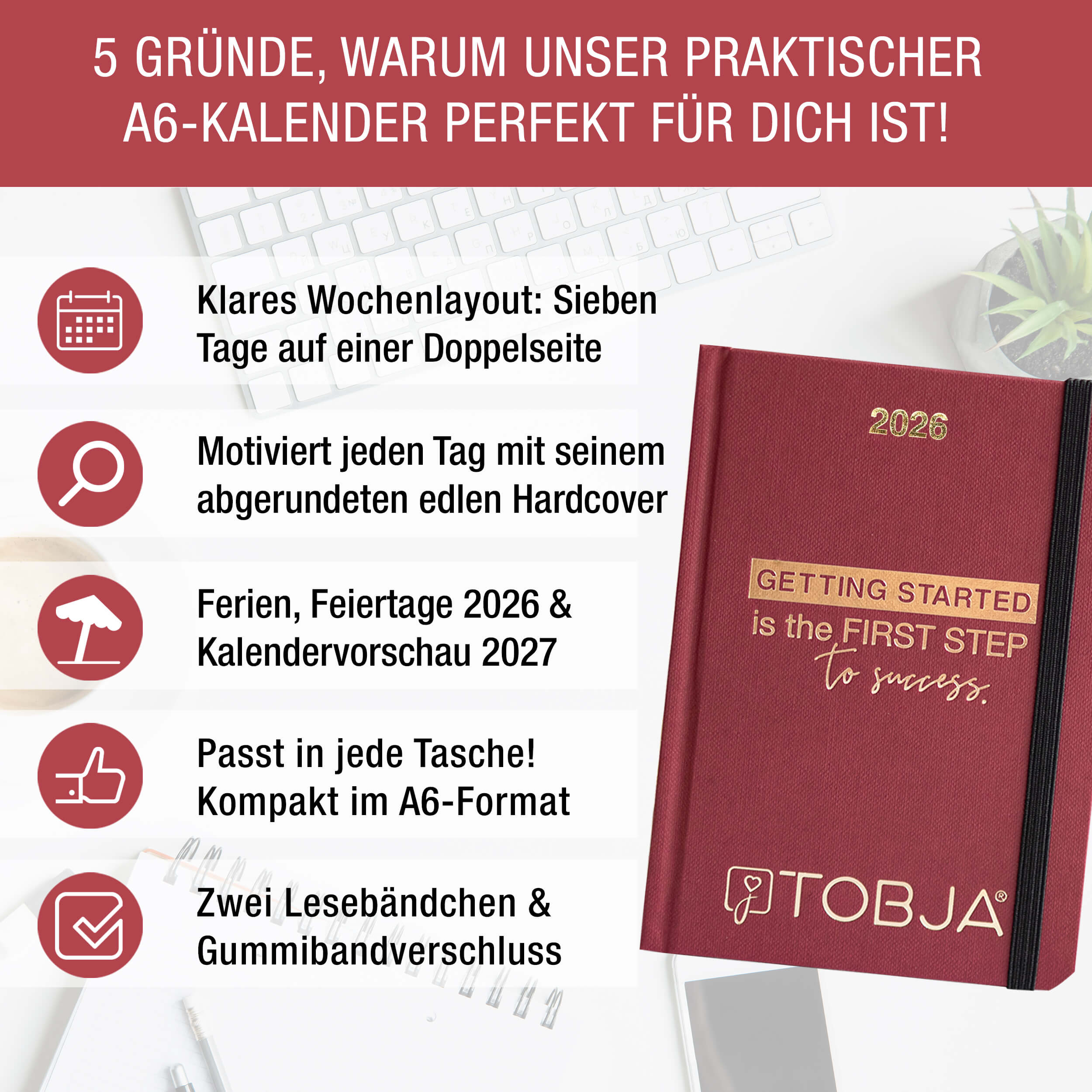 Taschenkalender 2026 A6 "Red Success" A6 Taschenkalender 2026 "Red success" Kalender