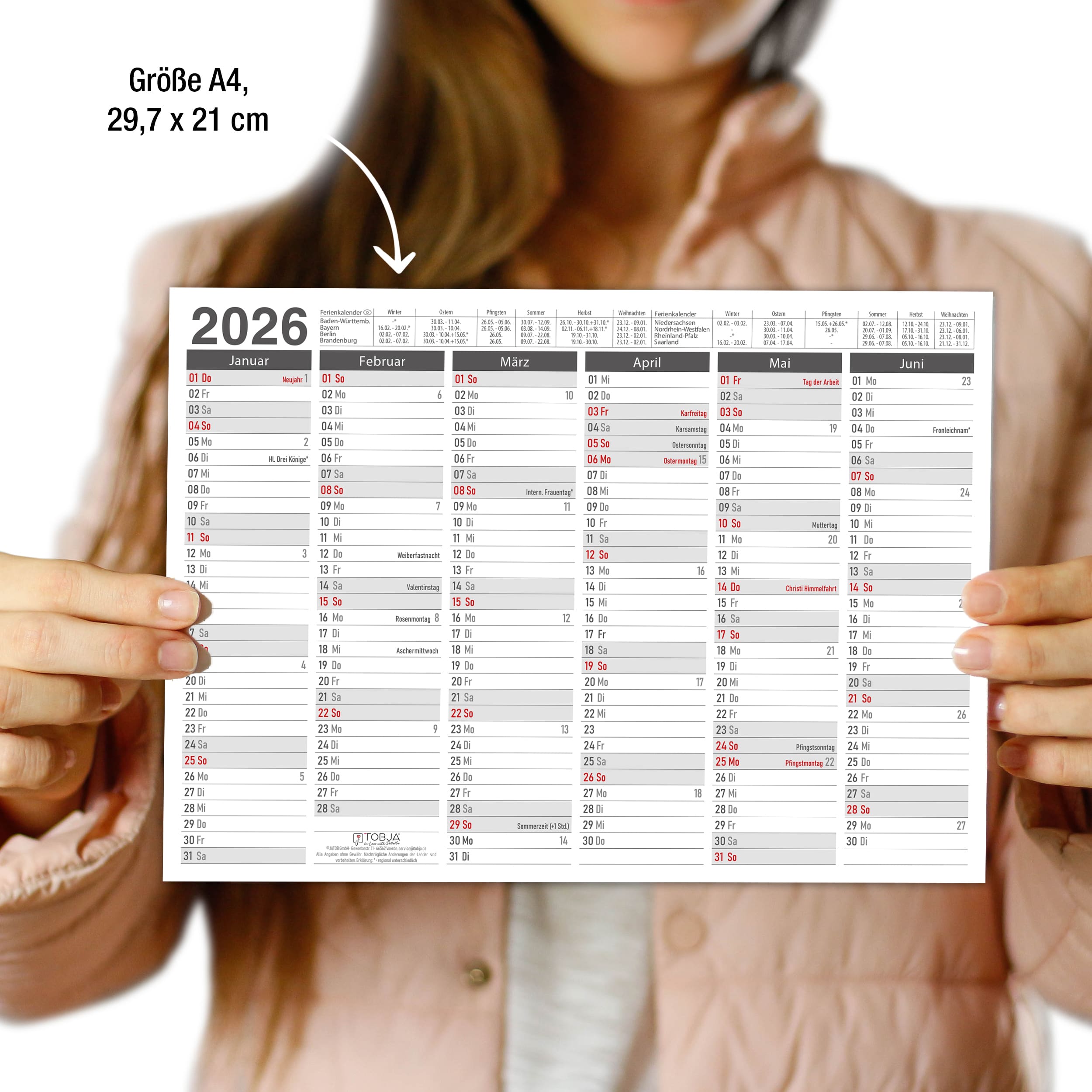 Abwischbarer A4 Tafelkalender 2026 "Grau"  Kalender inkl 4 Stifte