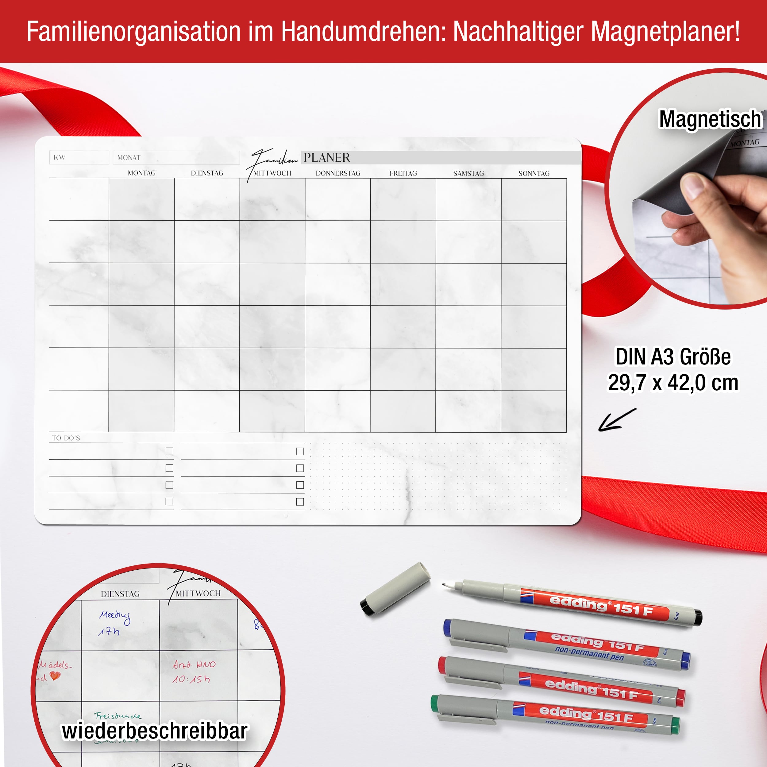 Familienplaner magnetisch +4 Stifte bunt