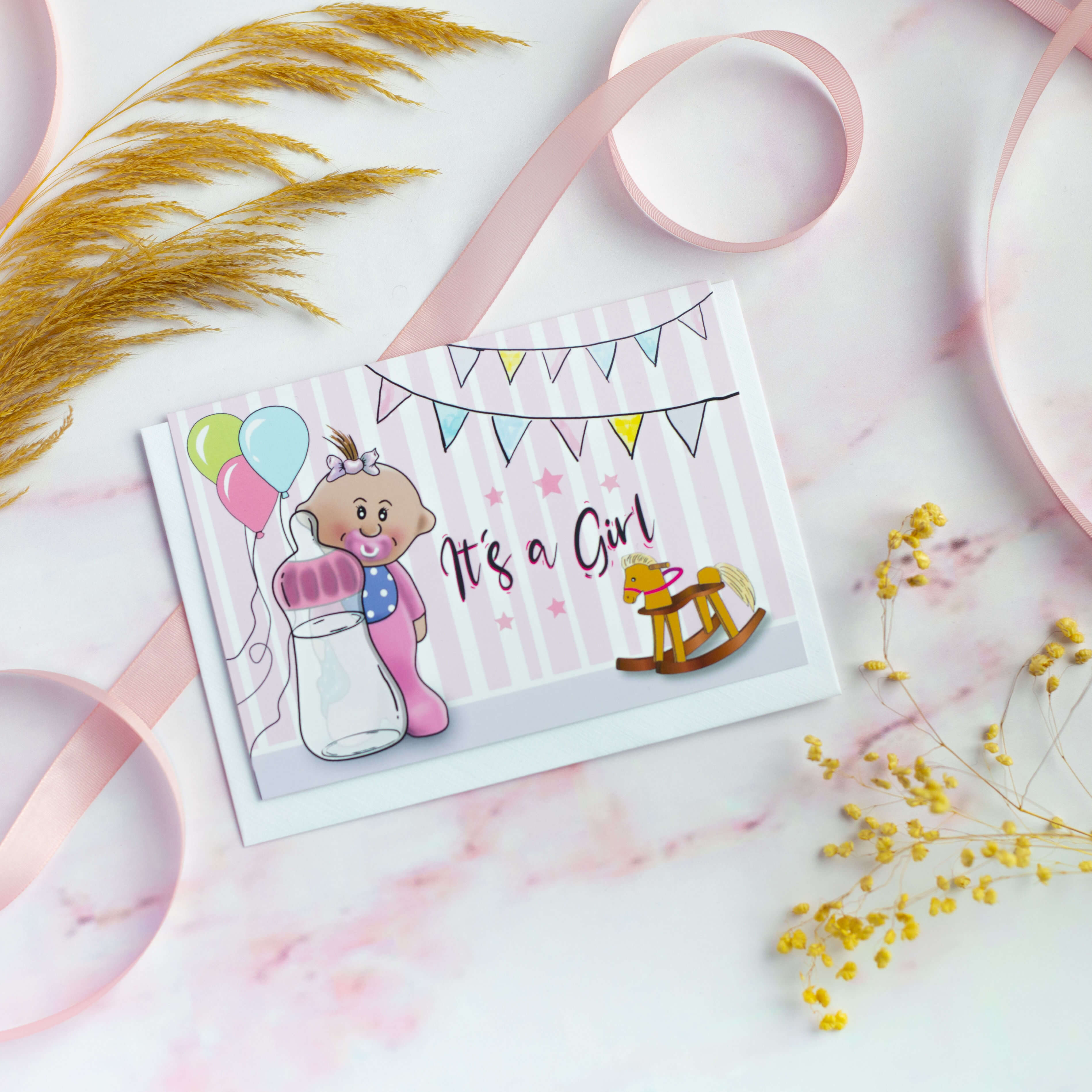 Geschenkset Geburt Mädchen - Plüsch Sparschwein, Karte, Mulltuch und hochwertige Tasche