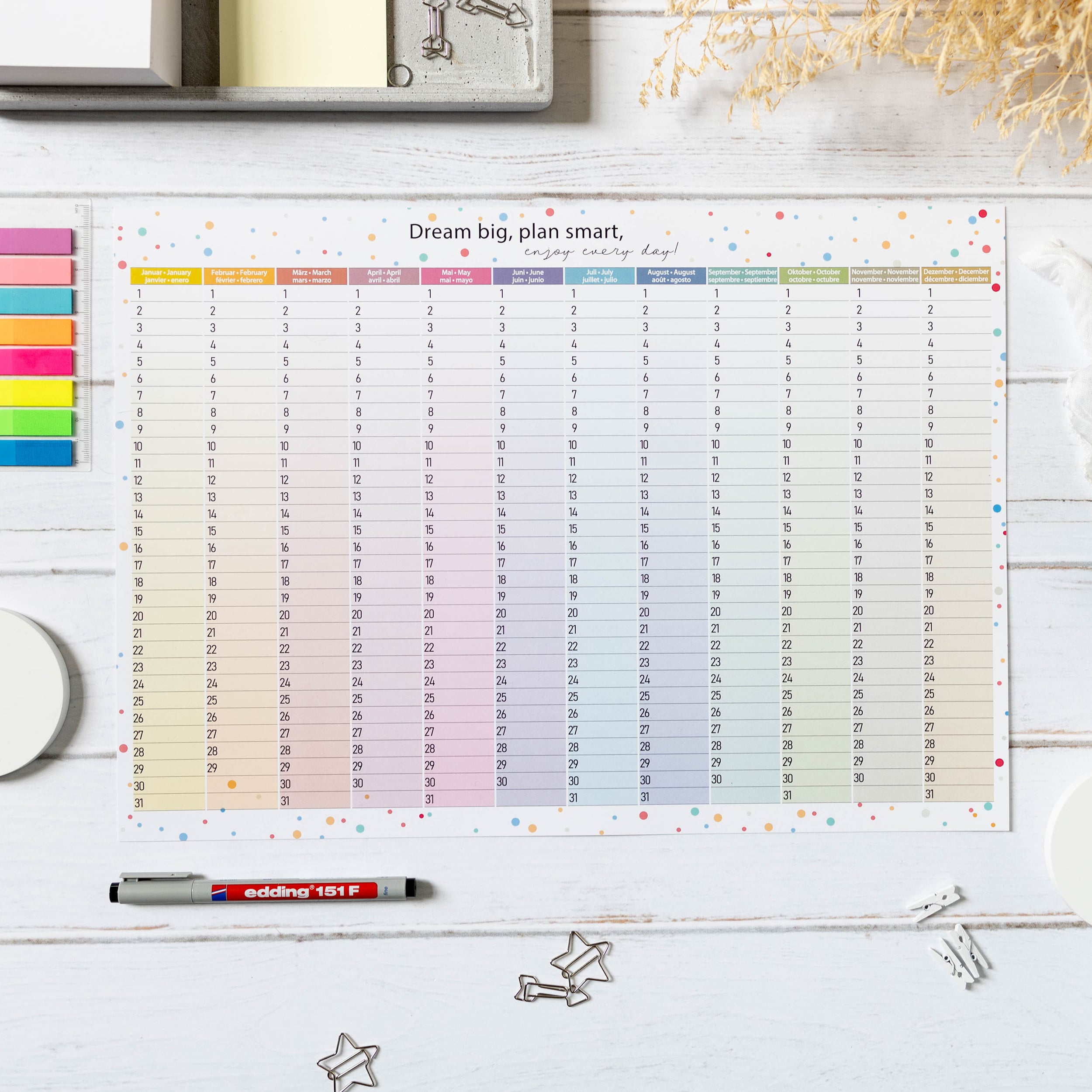 A3 Immerwährender Abwischbarer Kalender "Dots"