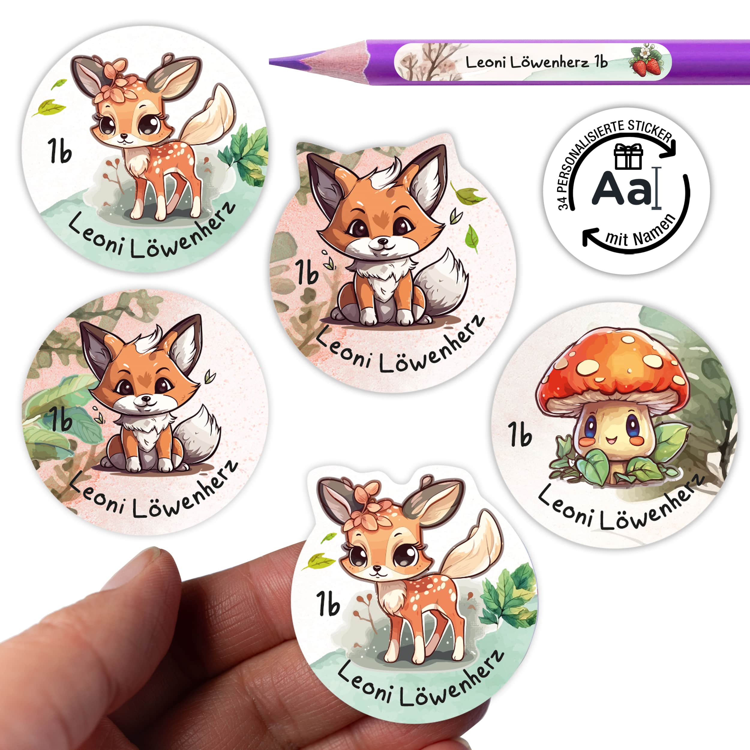 Sticker Set Waldtiere Grundschule personalisiert Name
